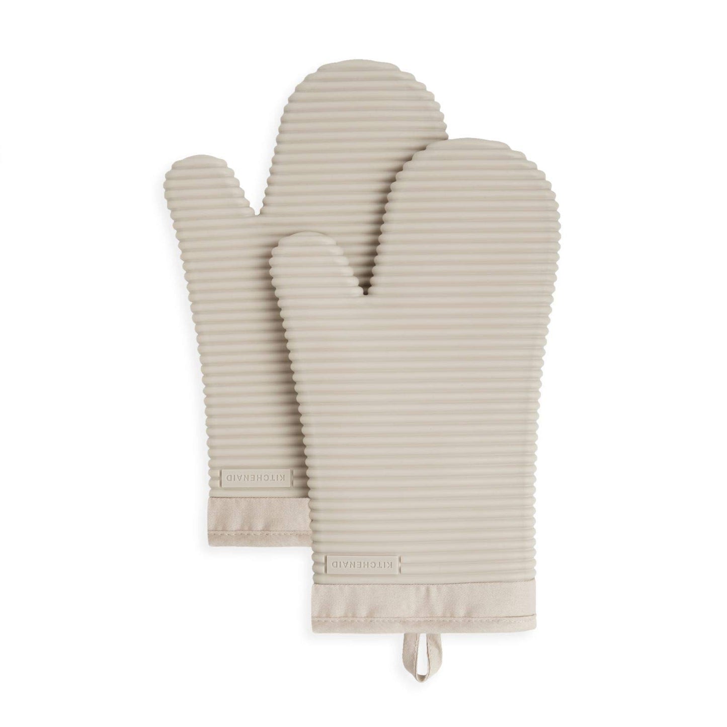 KITCHENAID Ribbed Soft Silicone Oven Mitt 2-Pack Set, Matte Black, 7.5"x13"