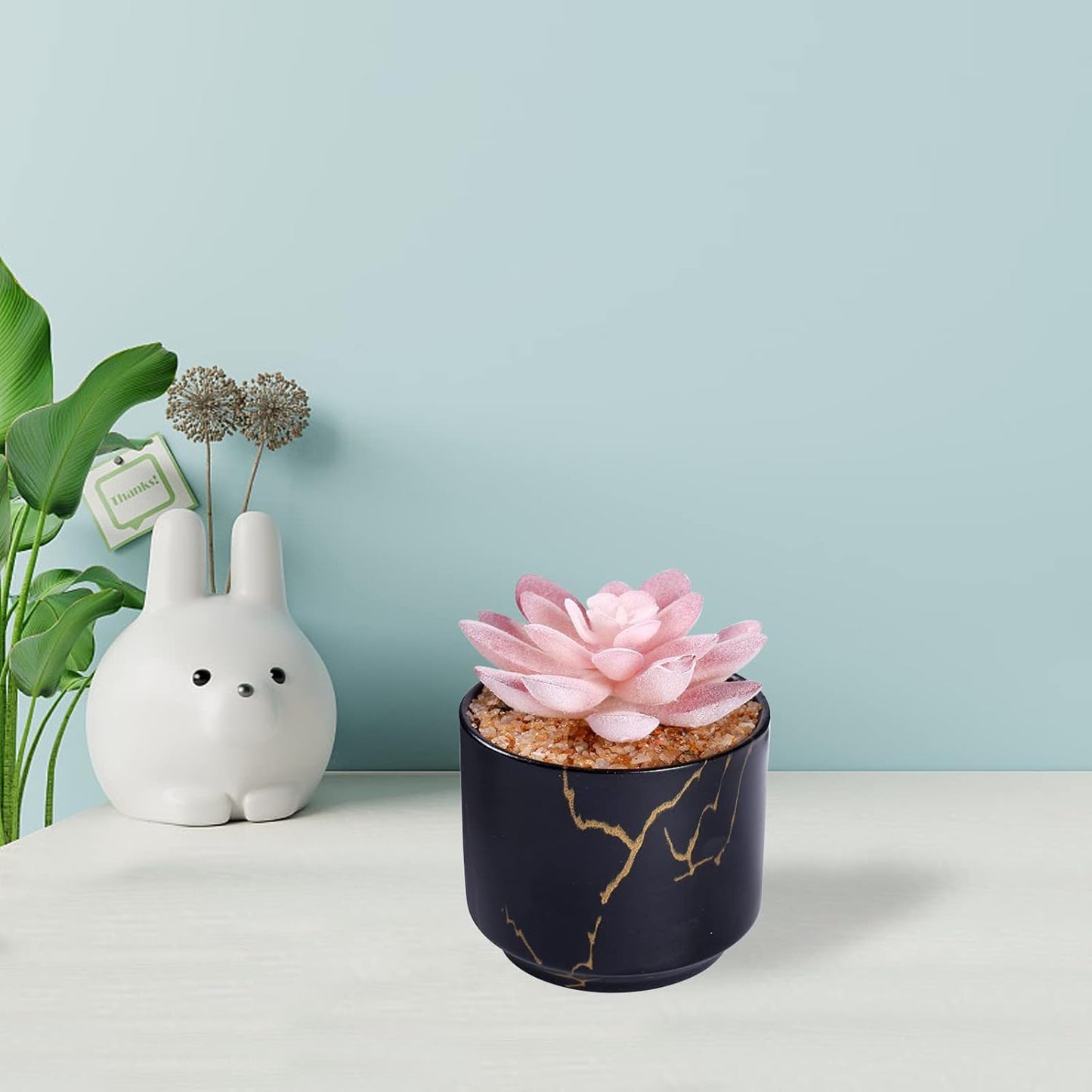 Artificial Plants and Succulents in 2 White Ceramic Pots,Small Fake Plants for Office and Desk Decor,Bathroom, Bedroom,Shelves for Women