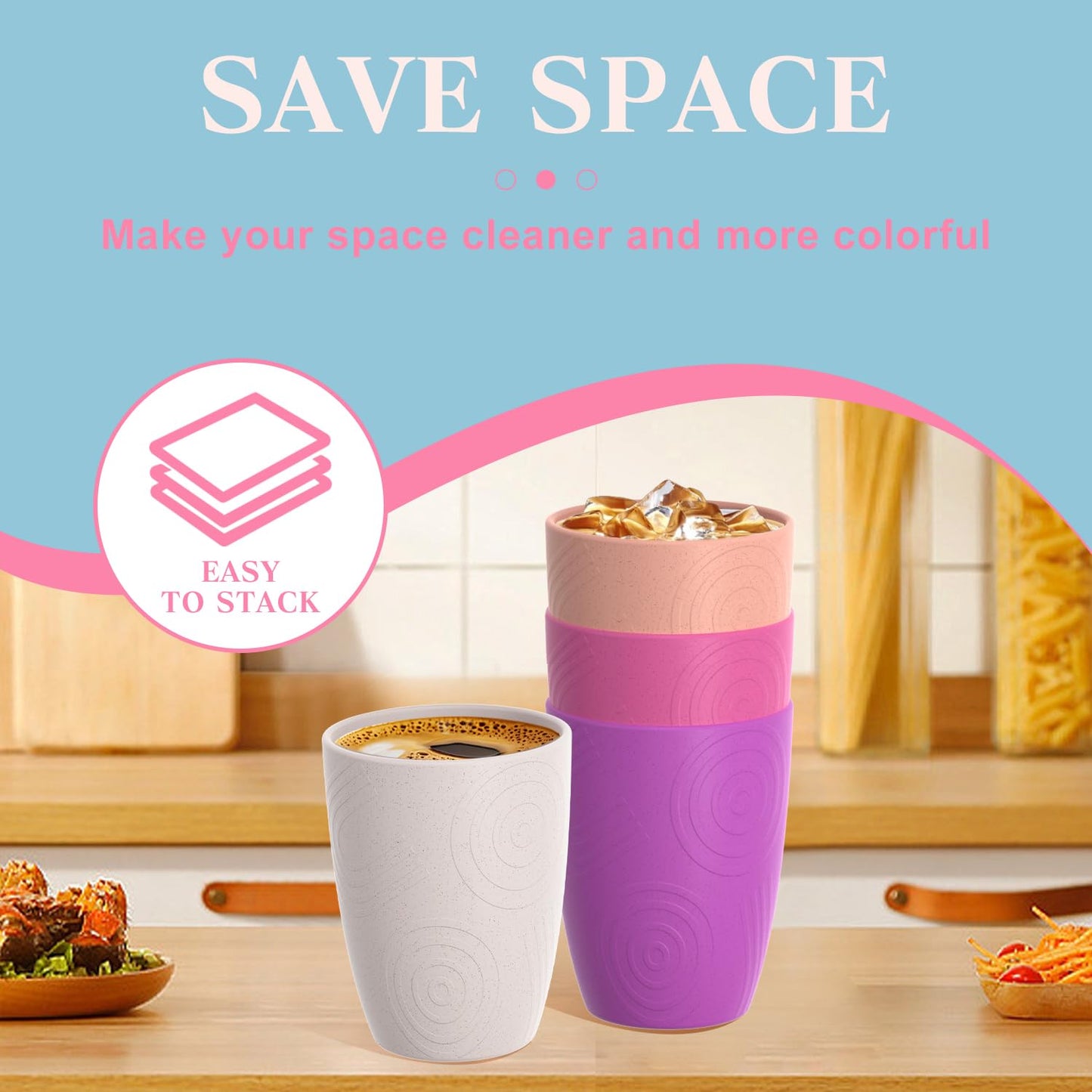Homienly Wheat Straw Cups – Reusable, Unbreakable, Tumblers, Stackable & Dishwasher Safe