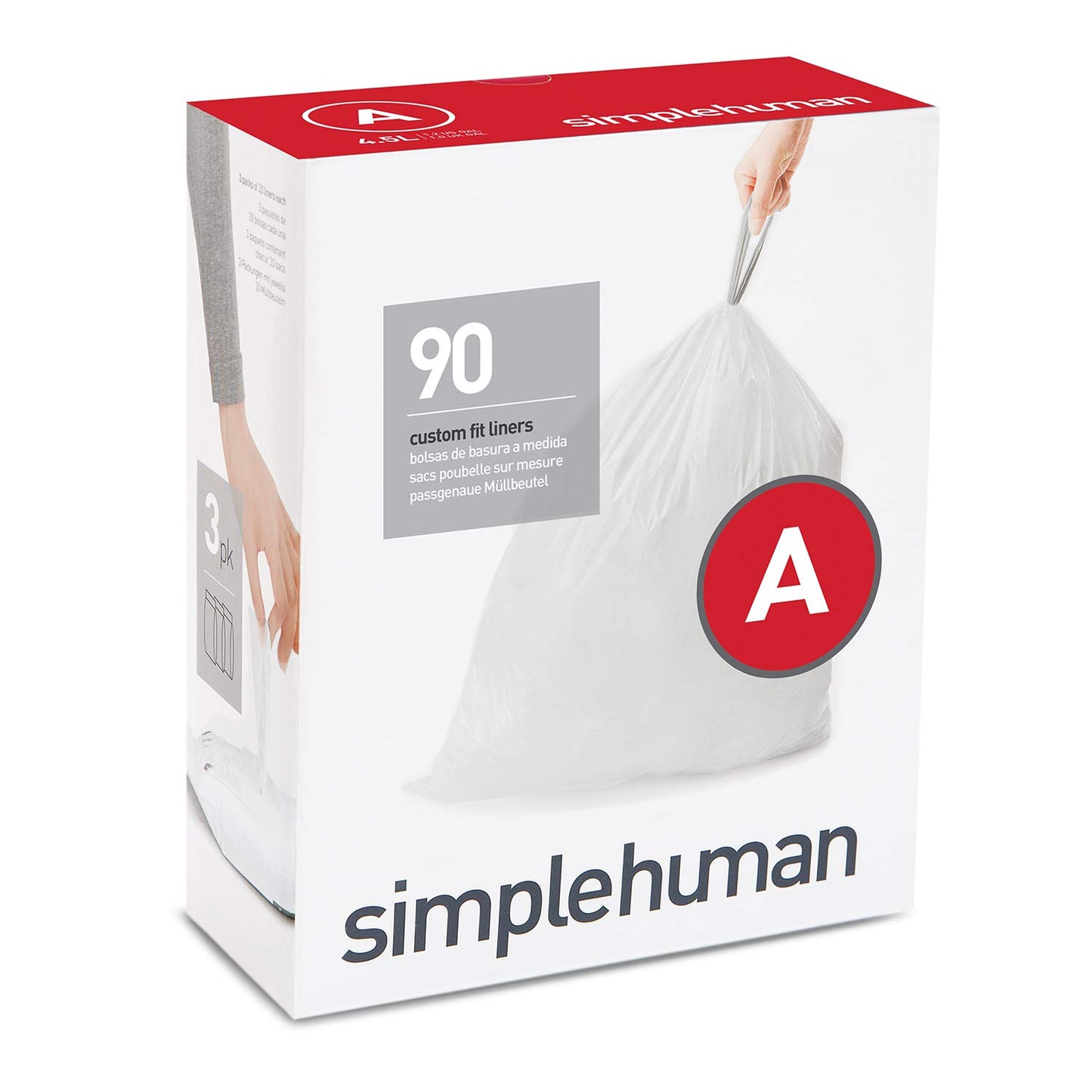 simplehuman Code H 60 Count, Genuine Custom Fit Liners, Drawstring Trash Bags in Dispenser Packs, 30-35 Liter / 8-9.2 Gallon, White