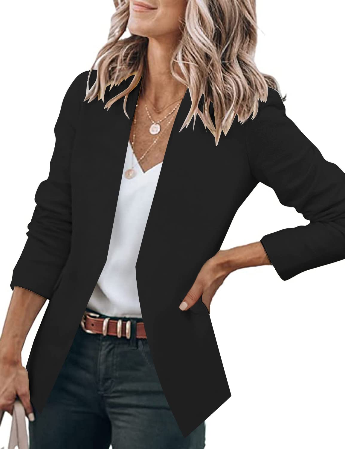 GRAPENT Damen Blazer mit offener Vorderseite, Business, Freizeit, Taschen, für die Arbeit im Büro