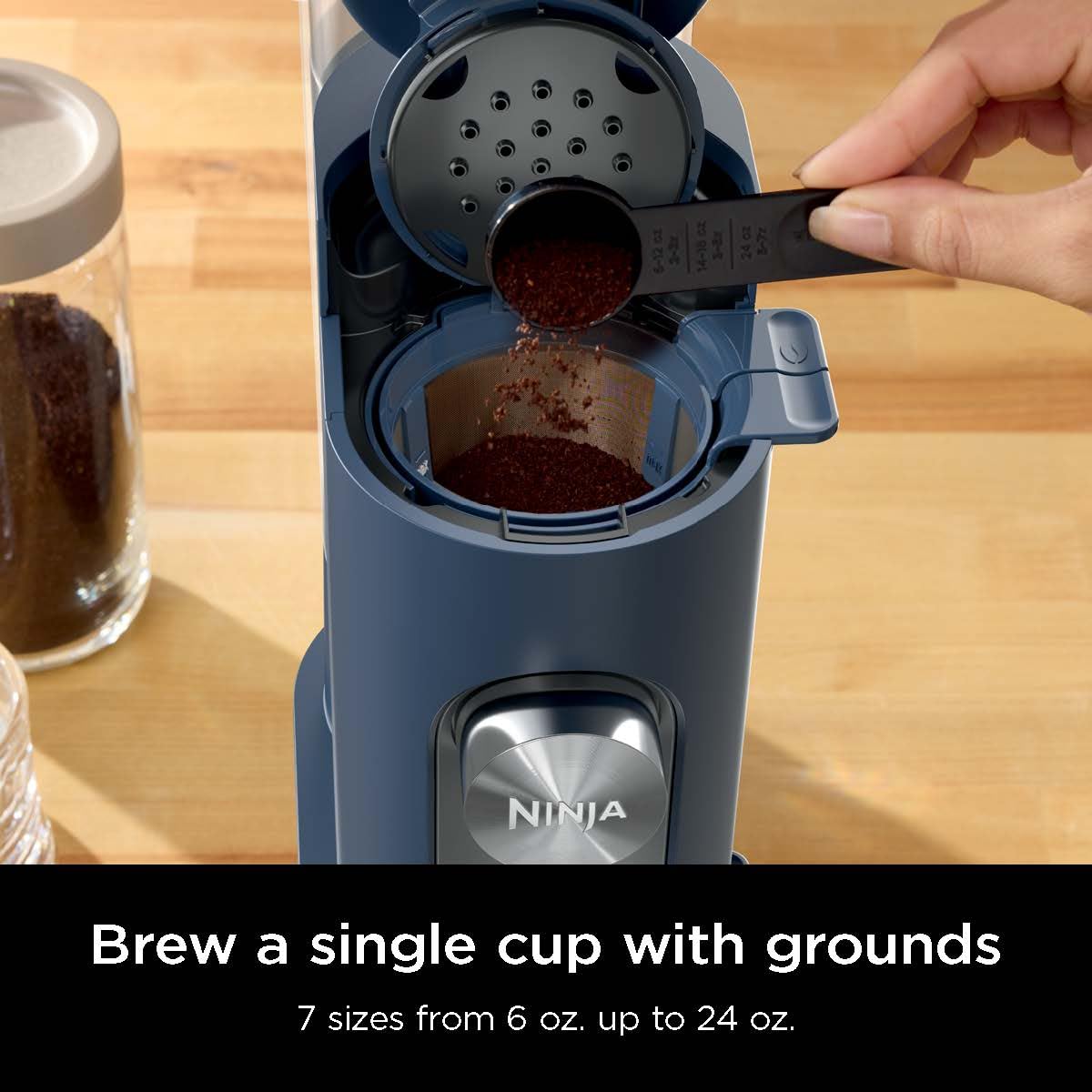 Ninja Pods & Grounds Single-Serve Coffee Maker, K-Cup Compatible, Brews Hot & Iced Coffee, Compact, 56-oz Reservoir, 6-oz Cup to 24-oz Travel Mug Sizes, PB041ST