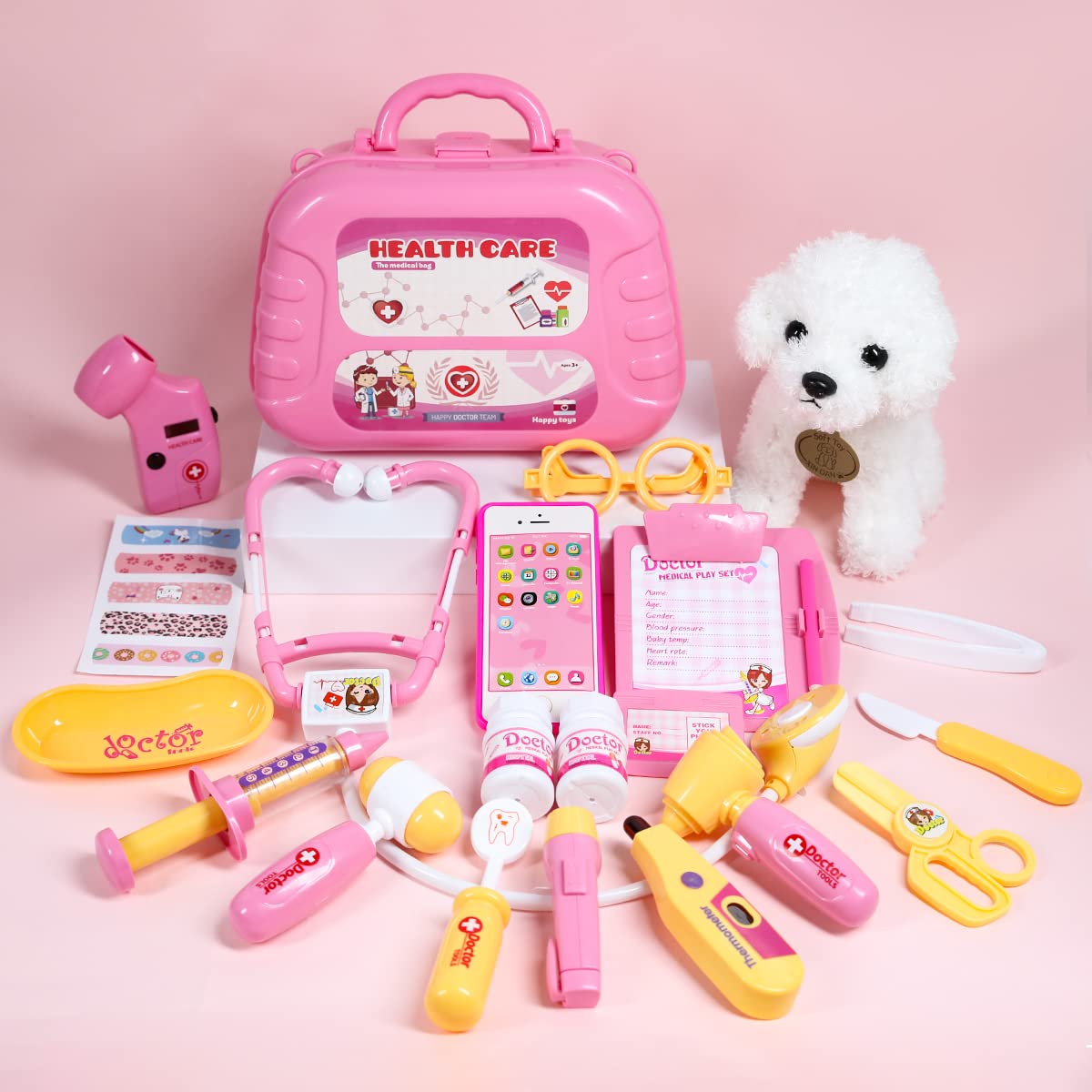 Meland Arzt-Spielzeugset für Mädchen – Arzt-Spielset mit Hundespielzeug, Tragetasche, Stethoskop-Spielzeug und Verkleidungskostüm – Arzt-Spielgeschenk für Kinder im Alter von 3 4 5 6 Jahren für Rollenspiele
