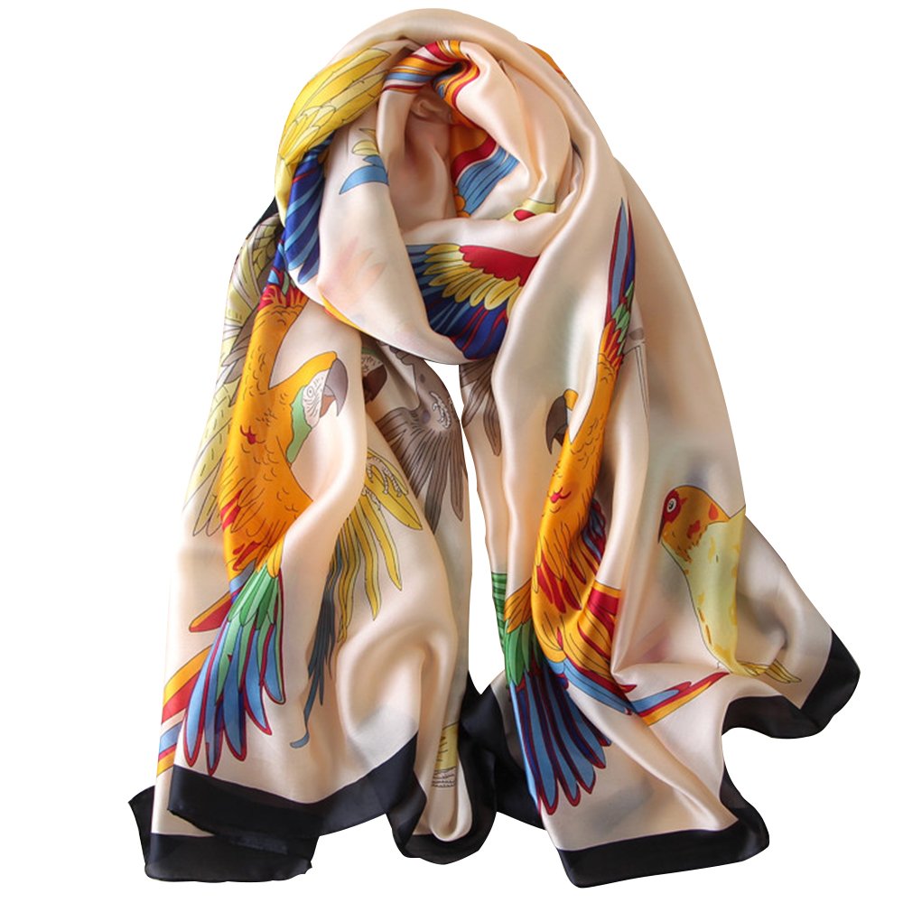 NUWEERIR Damen-Schal, 100 % großer Maulbeerseide, langer Satin-Schal, modischer Designer-Schal, leichte Wickel