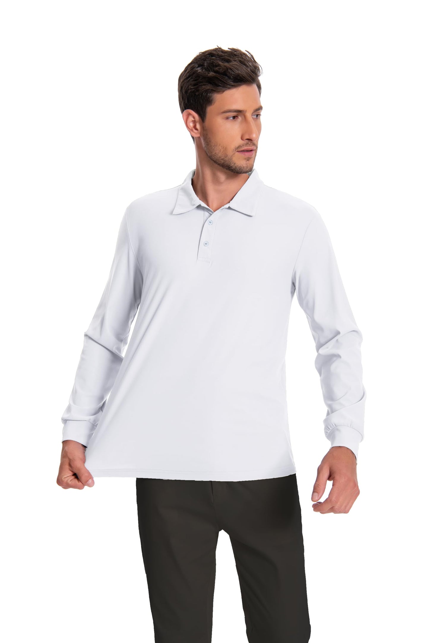 Men’s Polo Shirt Long Sleeve Golf Collared Shirts Quicky Dry Moisture Wicking Performance Lightweight Soft Polo