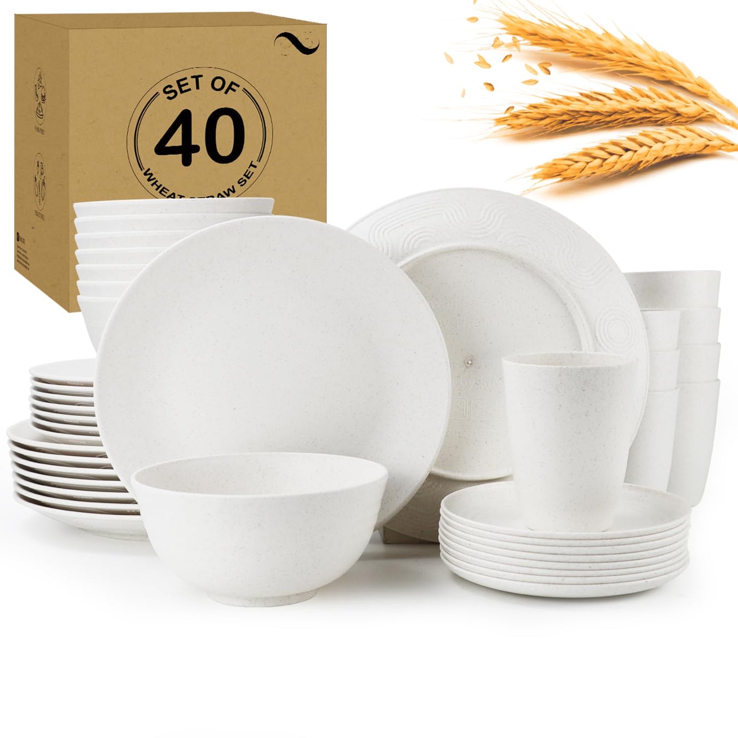 28 Piece Wheat Straw Dinnerware Sets,Dishwasher & Microwave Safe Plates and Bowls Sets - Unbreakable Plastic Dinnerware Sets for 4 Dinner Plates, Cups, Cereal Bowls - Colorful Series