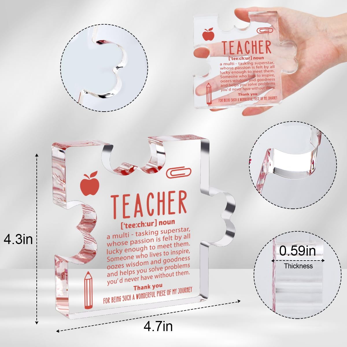 A heartfelt thank-you gift that says it all—beautifully printed on a clear 4.7 x 4.3 inch acrylic sign. Stylish, lightweight, and ready to display on any desk, shelf, or tabletop. Each piece is gift-ready and designed to leave a lasting impression.