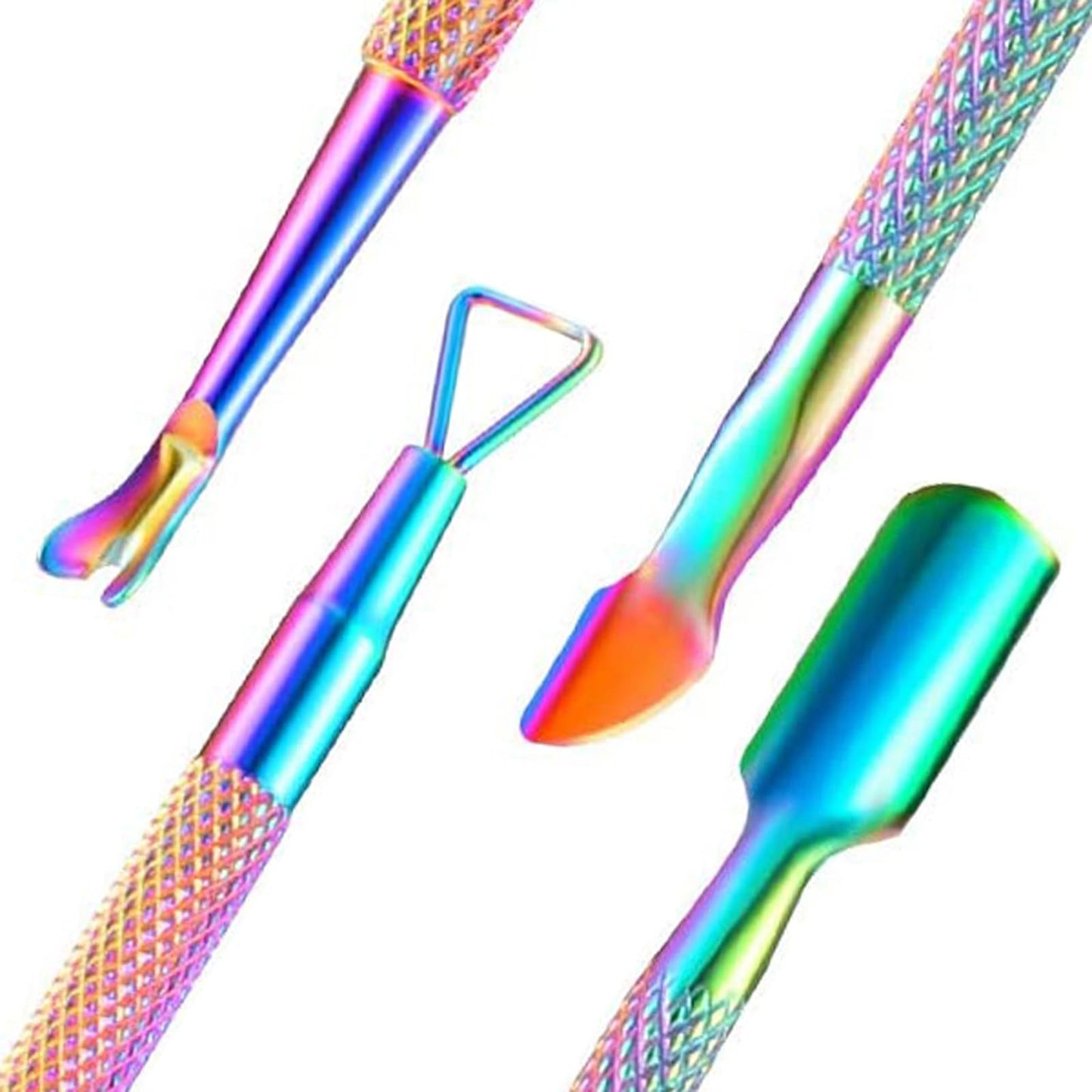 3-Piece Rainbow Cuticle Care Kit – Precision Trimmer, Dual-Head Pusher & Scraper | Surgical-Grade Stainless Steel