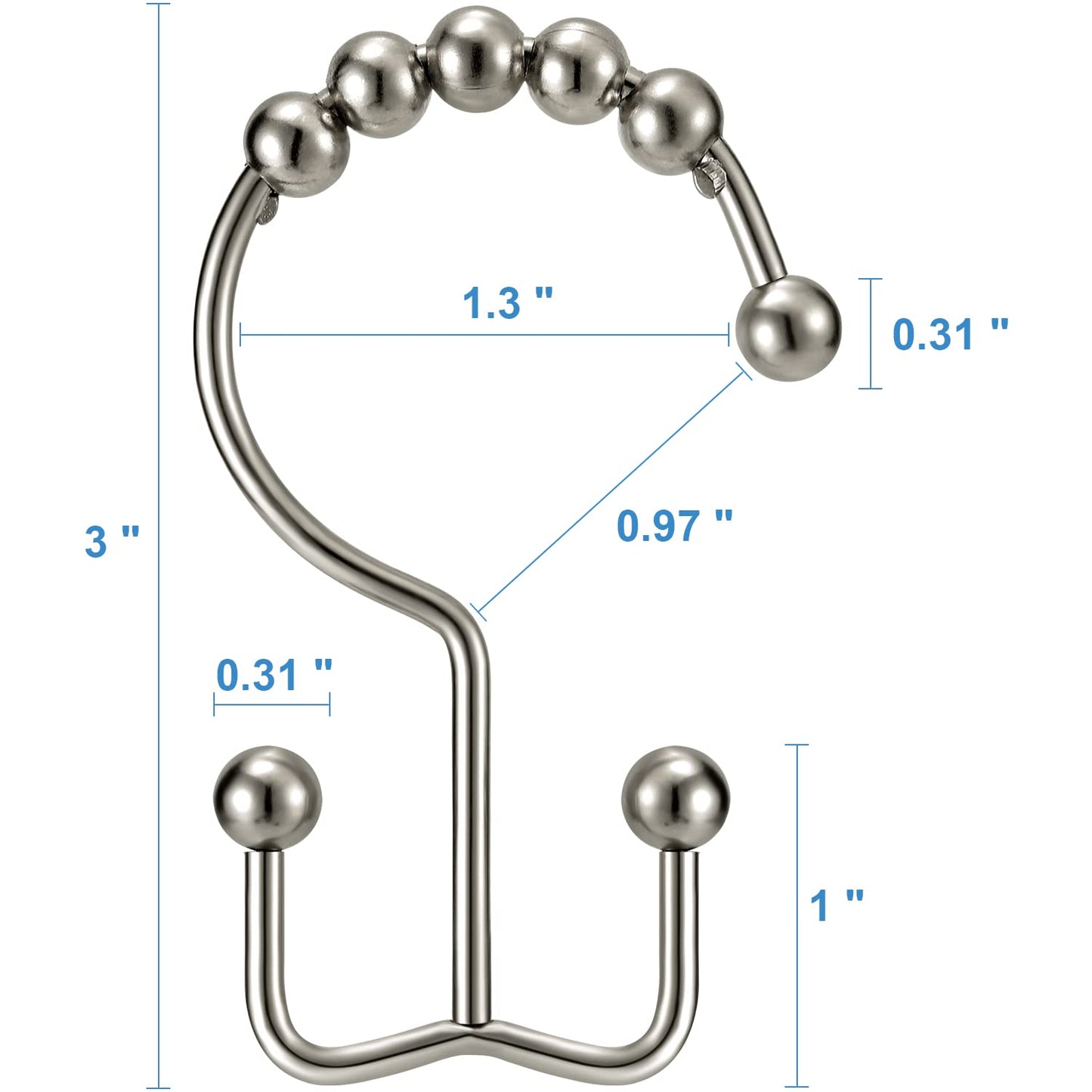 Shower Curtain Hooks Rings, TENOVEL Double Sided Shower Hooks Rust Proof for Bathroom Shower Rods Curtain, Durable Stainless Steel Bathroom Shower Curtain Hangers, Bronze, Set of 12