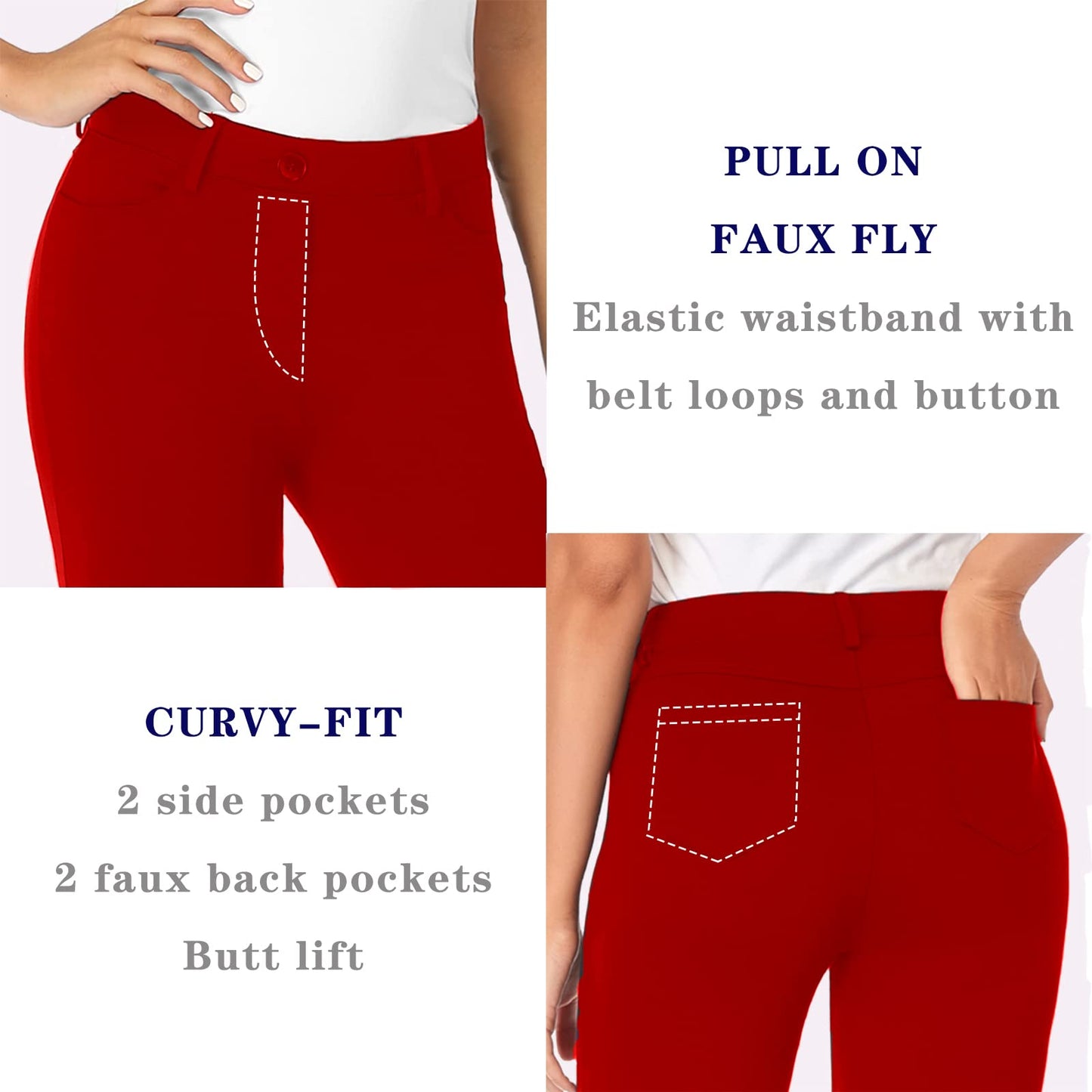 Pantalon extensible pour femme Tapata 28''/30''/32''/34'' avec poches, taille haute, petite, taille standard pour le travail au bureau