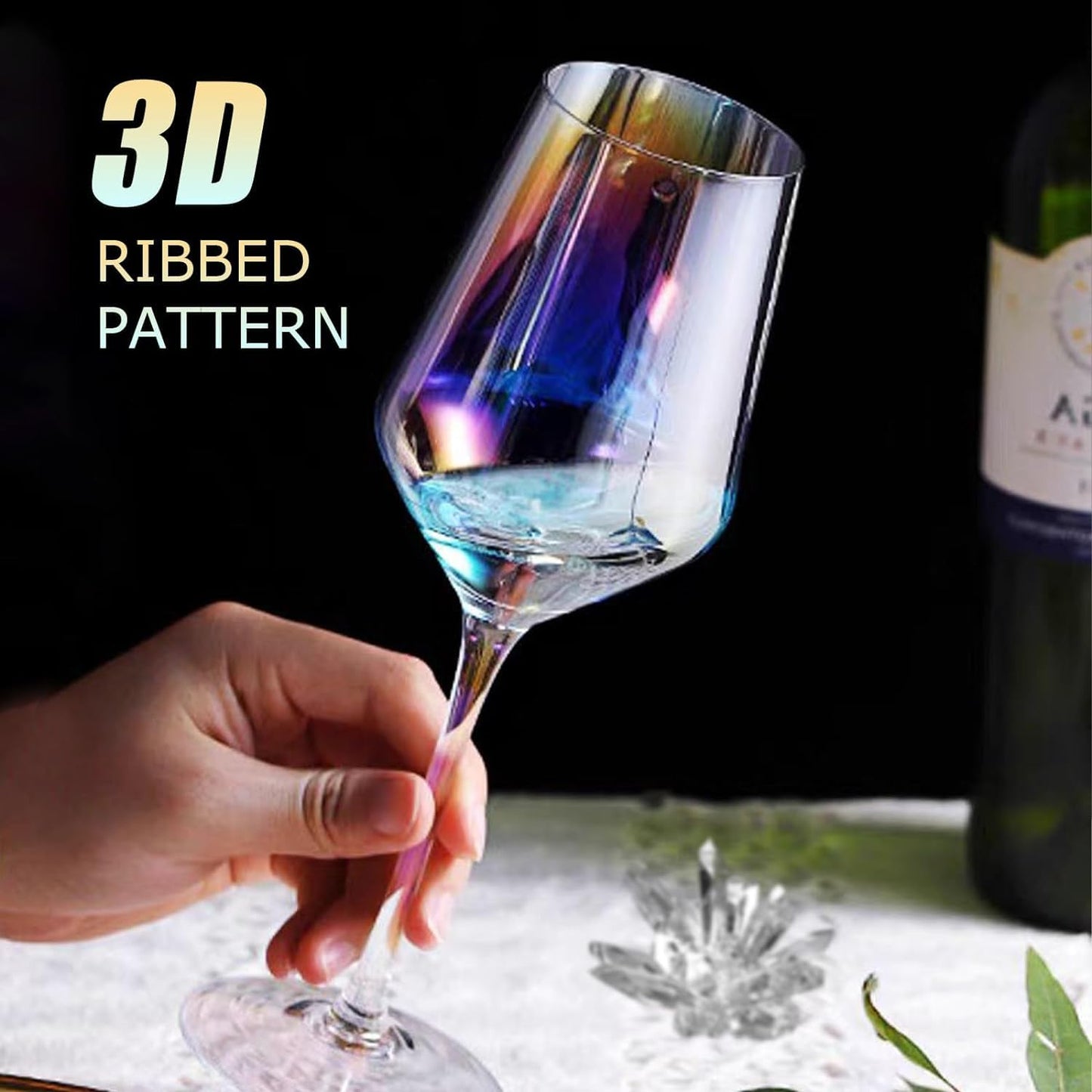 CUKBLESS Red Wine Glasses Set of 6, 20 oz Iridescent Hand Blown Long Stem Red or White Wine Glasses, for Birthday, Wedding