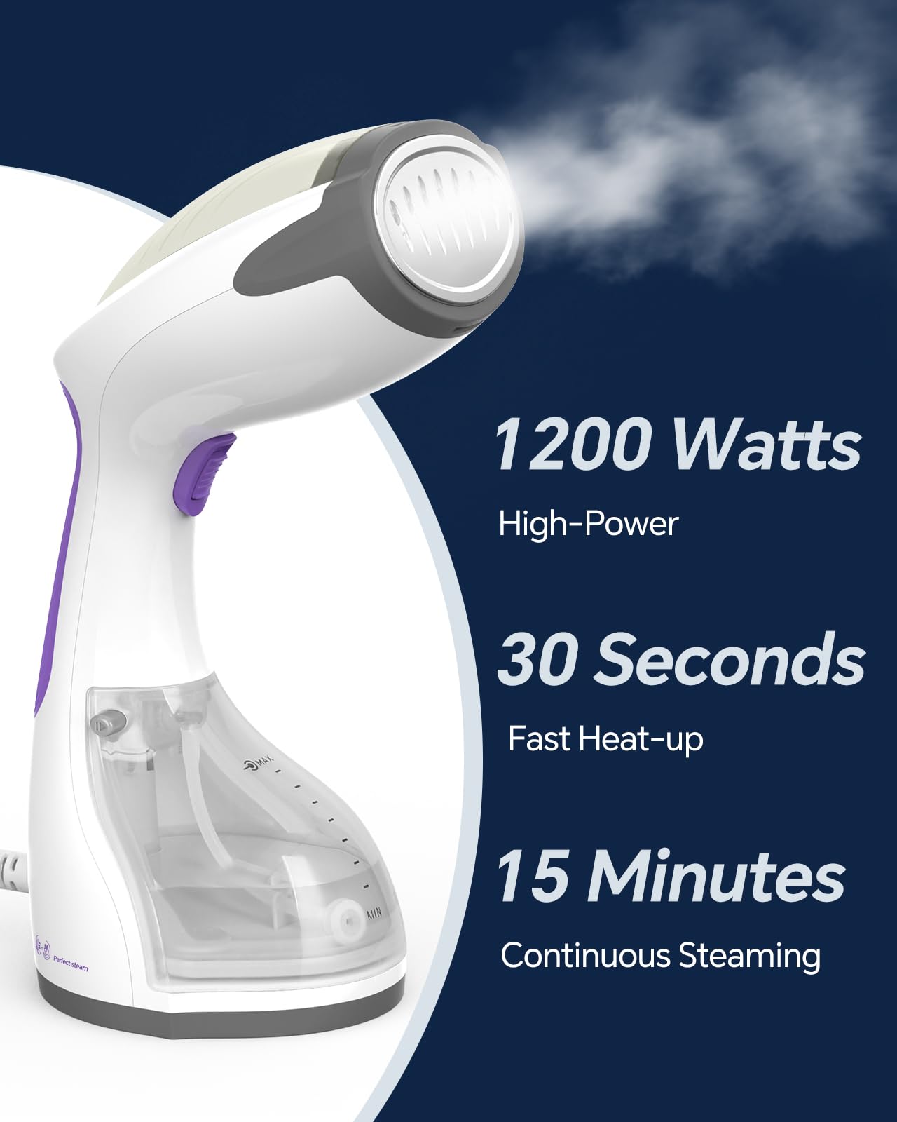BEAUTURAL Steamer for Clothes, Portable Handheld Garment Fabric Wrinkles Remover, 30-Second Fast Heat-up, Auto-Off, Large Detachable Water Tank