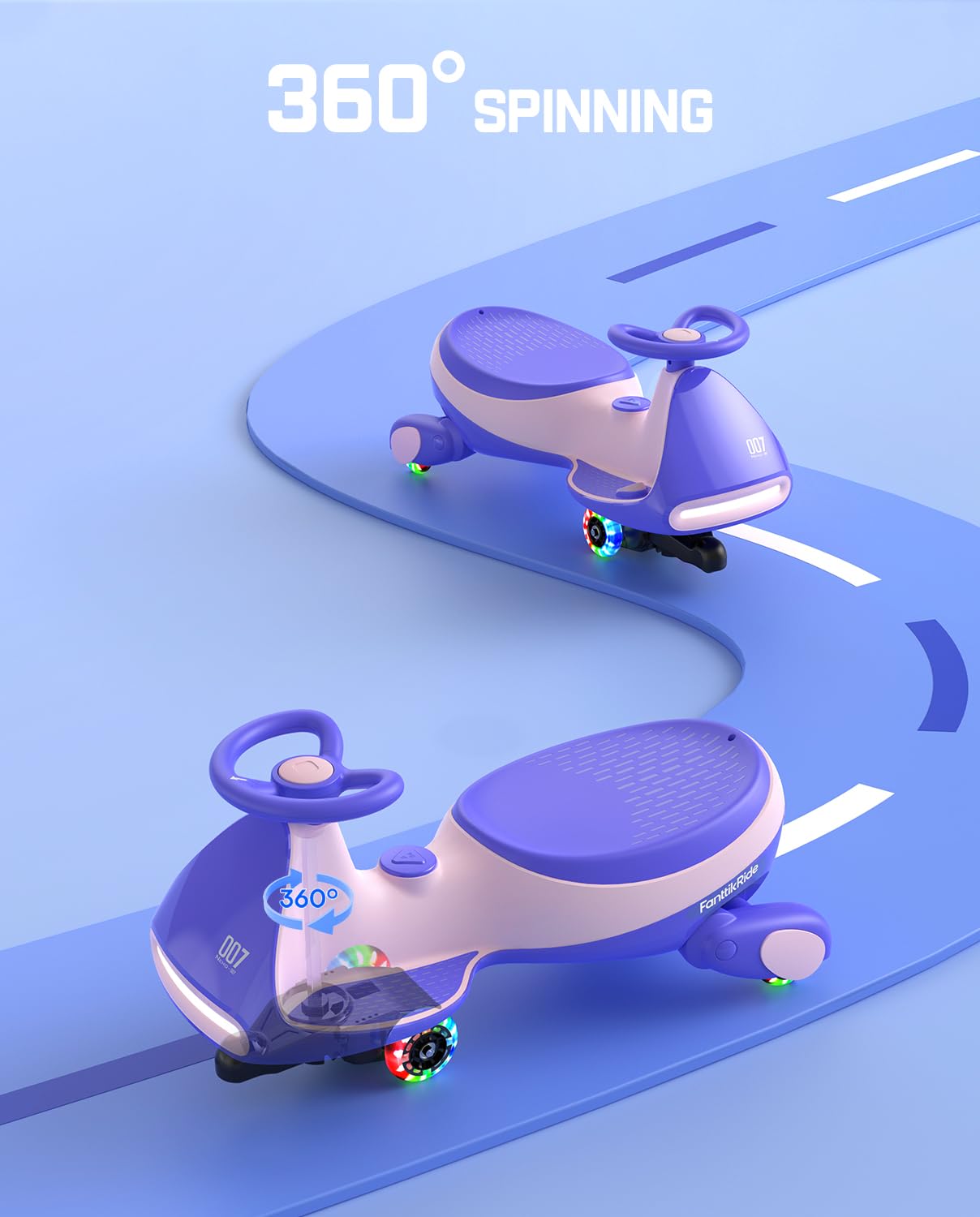 12V N7 Pro Electric Wiggle Car – Pedal-Powered Fun for Kids, Lights & Bluetooth Ride-On (by Fanttik)