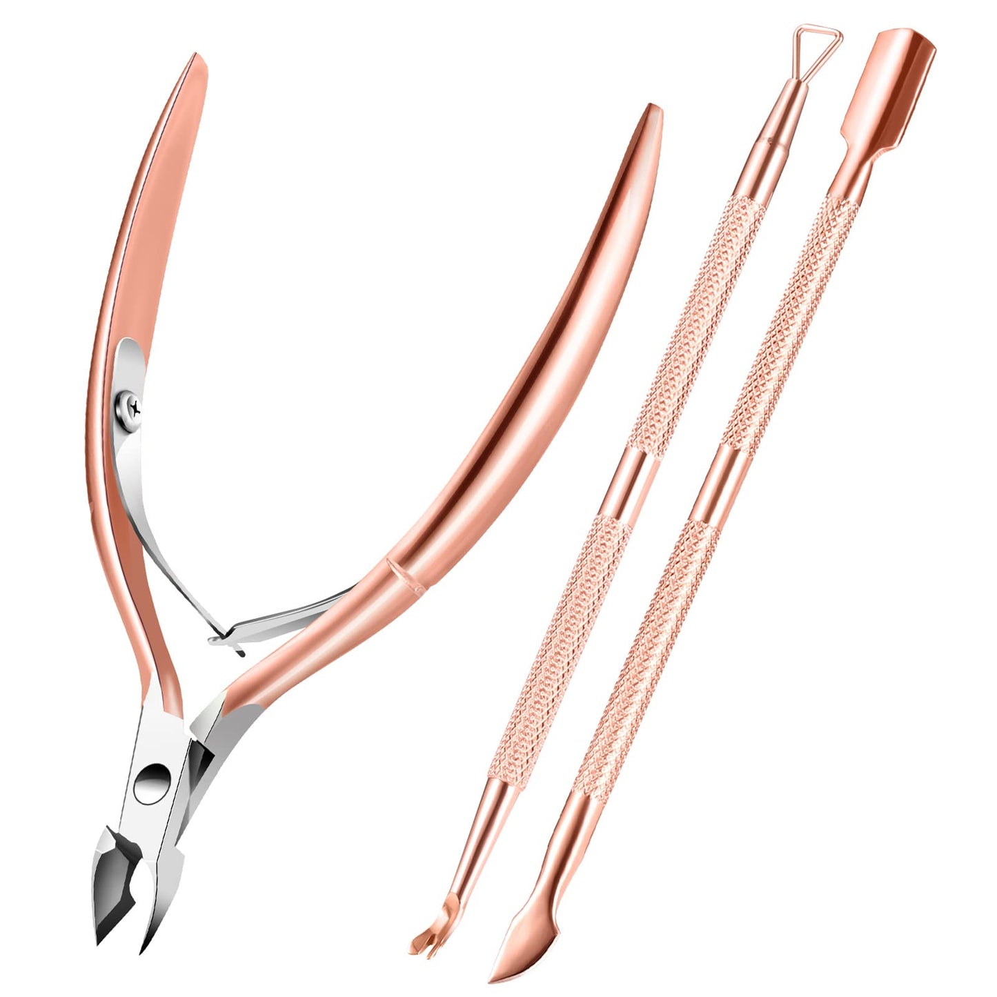 3-Piece Rainbow Cuticle Care Kit – Precision Trimmer, Dual-Head Pusher & Scraper | Surgical-Grade Stainless Steel