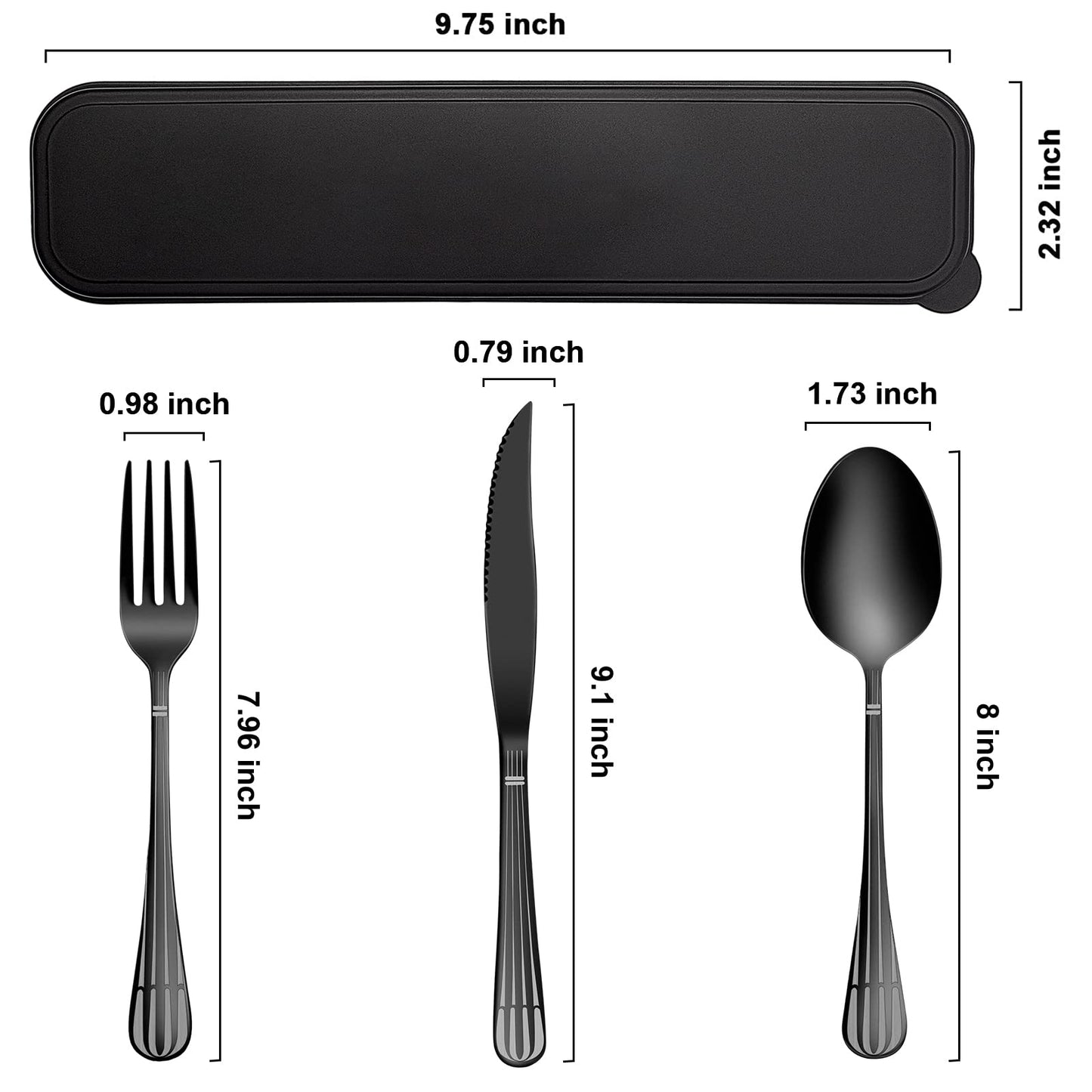 Portable Travel Utensils Set, 18/8 Stainless Steel 3 PCS Cutlery Set Including Knife Fork and Spoon, Reusable Travel Silverware Set with Case for Lunch Box Camping School Office