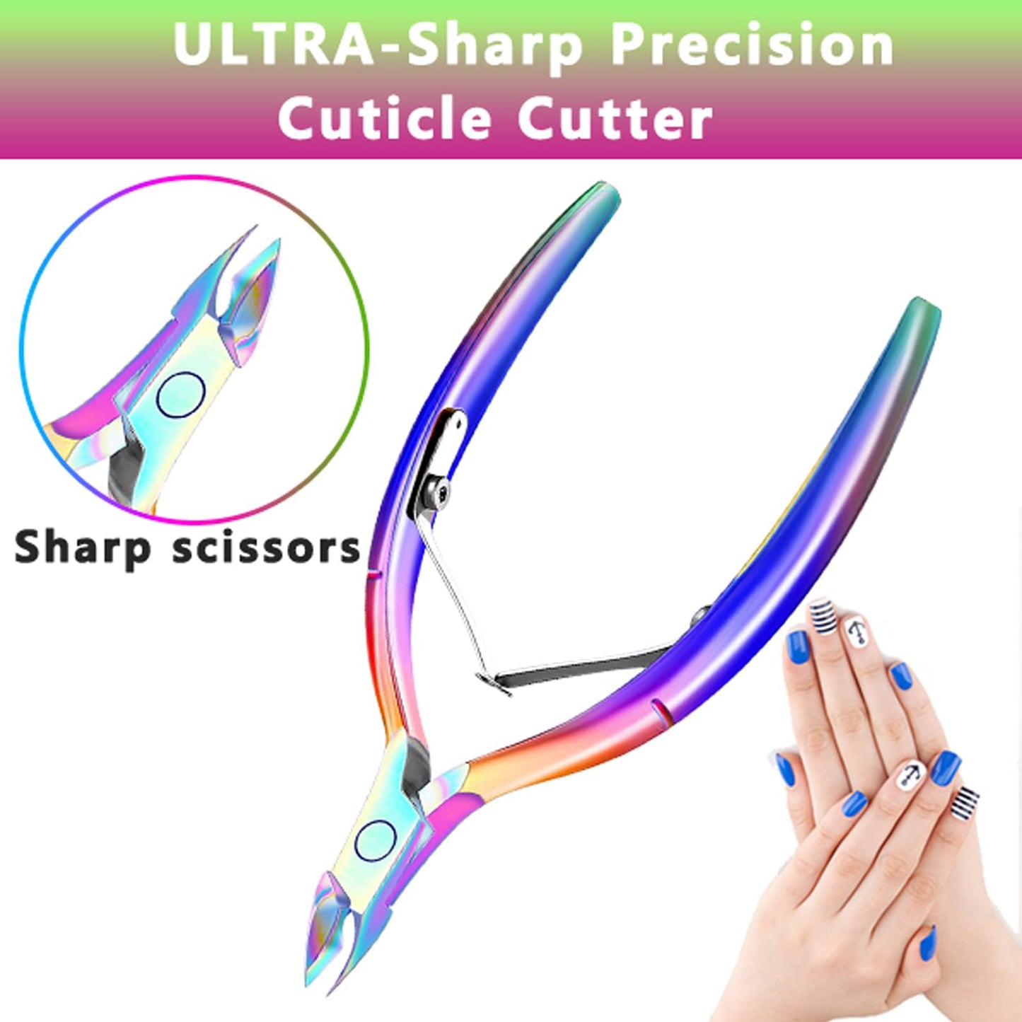 3-Piece Rainbow Cuticle Care Kit – Precision Trimmer, Dual-Head Pusher & Scraper | Surgical-Grade Stainless Steel