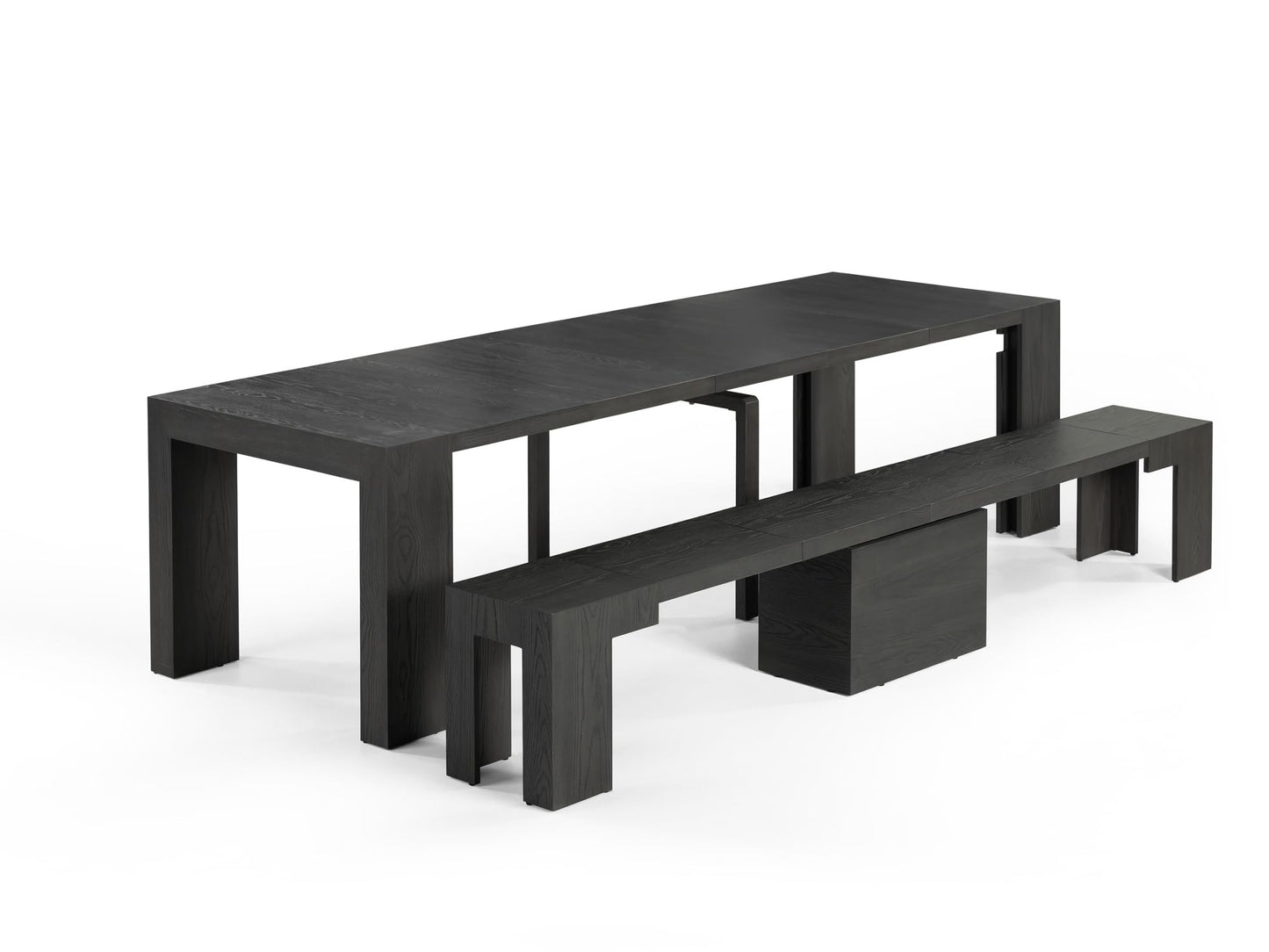 Transformer Table Esstisch-Set für 4 bis 12, ausziehbarer Esstisch aus Holz mit ausziehbarer Bank, Möbel für kleine Räume, Küchentisch-Set (Dunkelgrau, Tisch + Bank)