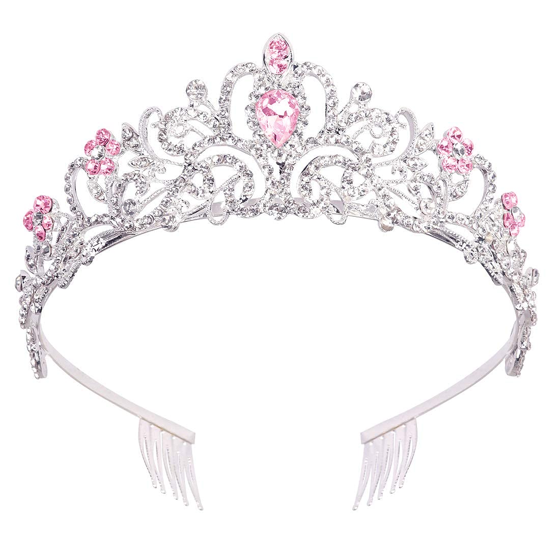 COCIDE Tiara Crystal Crowns Princess Rhinestone Crown with Combs Bride Headbands Bridal Wedding Prom Birthday Party Hair Accessories Jewelry for Women Girls (Silver)