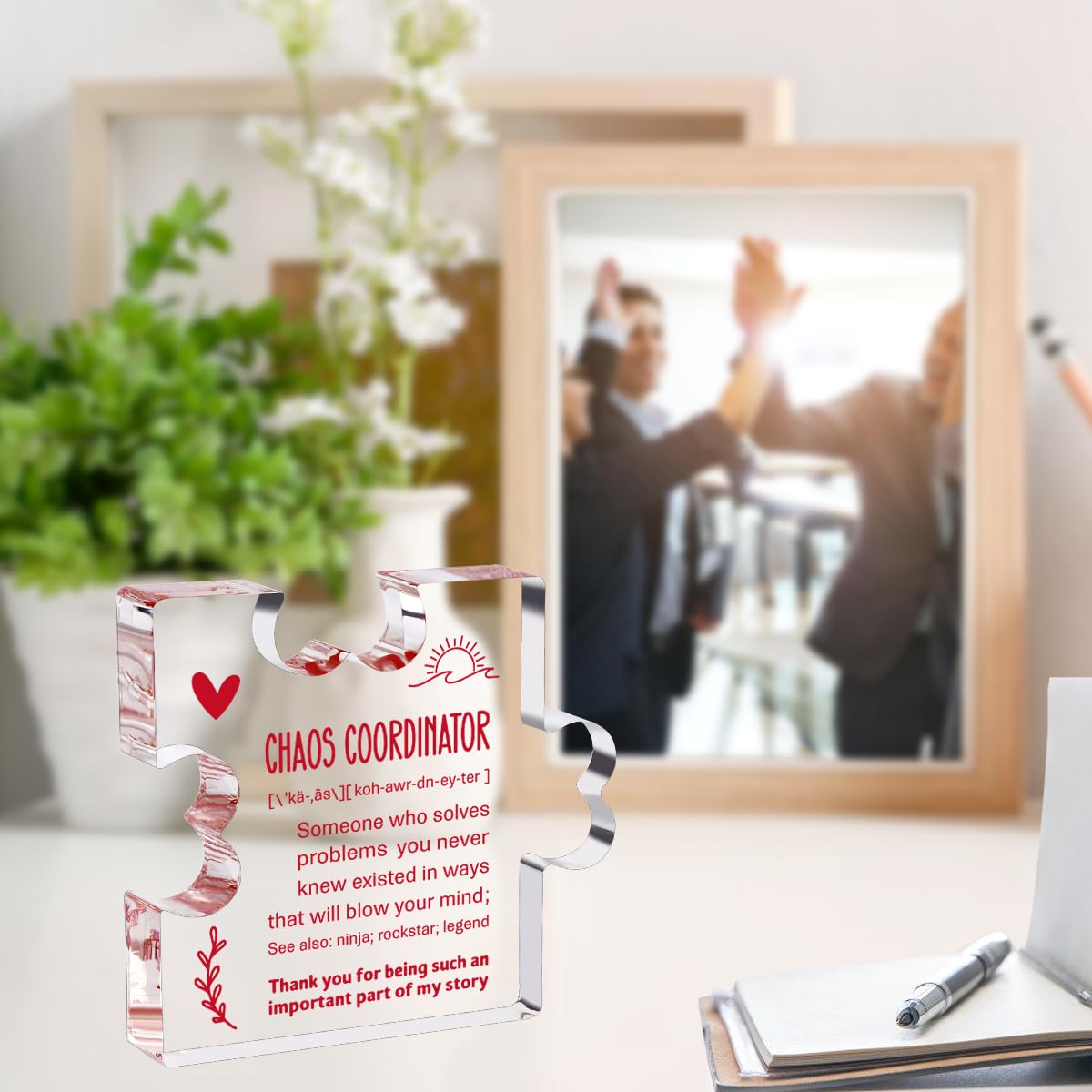 A heartfelt thank-you gift that says it all—beautifully printed on a clear 4.7 x 4.3 inch acrylic sign. Stylish, lightweight, and ready to display on any desk, shelf, or tabletop. Each piece is gift-ready and designed to leave a lasting impression.