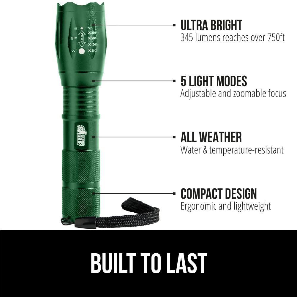 Gorilla Grip Leistungsstarke LED-Taschenlampe, 237 m, wasserfest, 5 einstellbare Modi, taktische Taschenlampe, hohe Lumen, ultrahelle Akku-Zoom-Taschenlampen, kleines Mini-Taschenlampen-Zubehör fürs Campingauto, 2er-Pack, Gold
