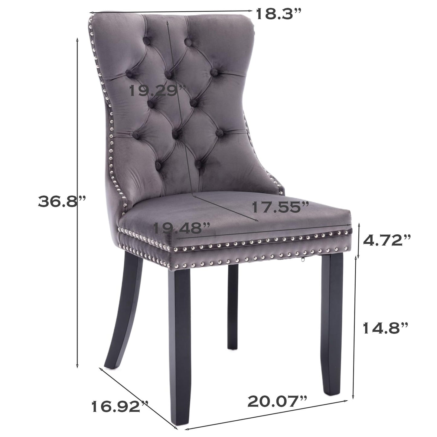 SoarFlash Esszimmerstühle aus Leder, 8er-Set, Beistellstuhl mit hoher Rückenlehne, moderner gepolsterter Beistellstuhl mit Knopfrückenring, Beine aus Massivholz (Schwarz und Grau)