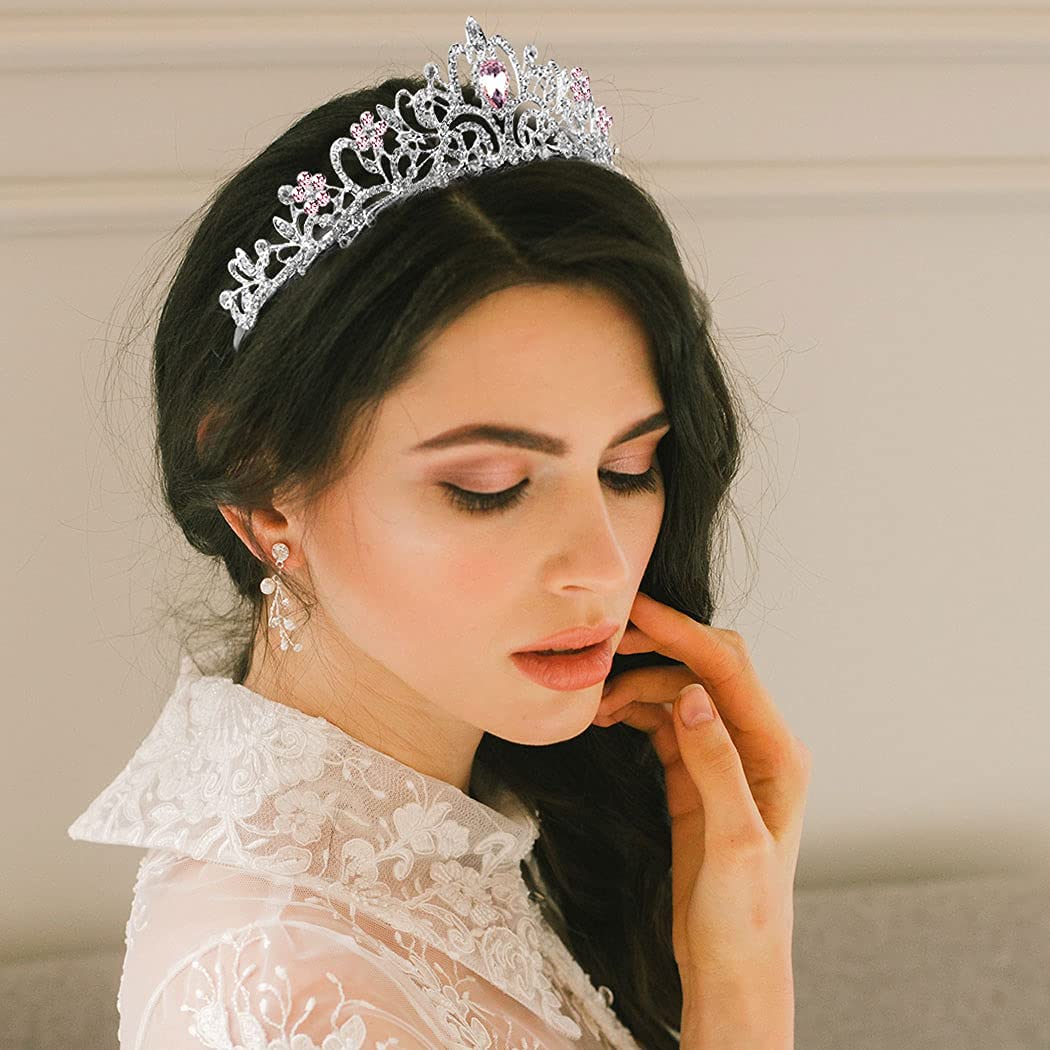 COCIDE Tiara Crystal Crowns Princess Rhinestone Crown with Combs Bride Headbands Bridal Wedding Prom Birthday Party Hair Accessories Jewelry for Women Girls (Silver)