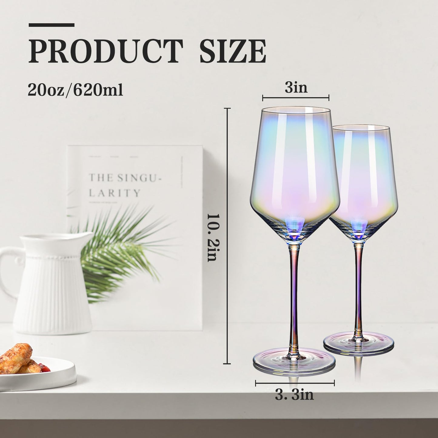 CUKBLESS Red Wine Glasses Set of 6, 20 oz Iridescent Hand Blown Long Stem Red or White Wine Glasses, for Birthday, Wedding