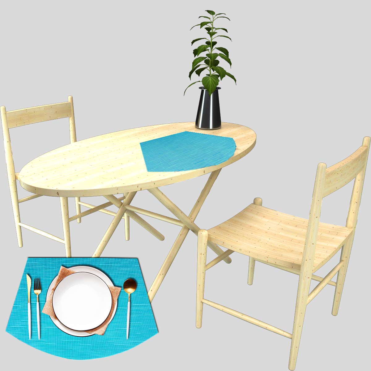 PIGCHCY Keilförmige Tischsets für den Esstisch, kreuzgewebt, waschbares Vinyl-Tischset, hitzebeständig, runde Tischsets, 4er-Set (Silbergrau)