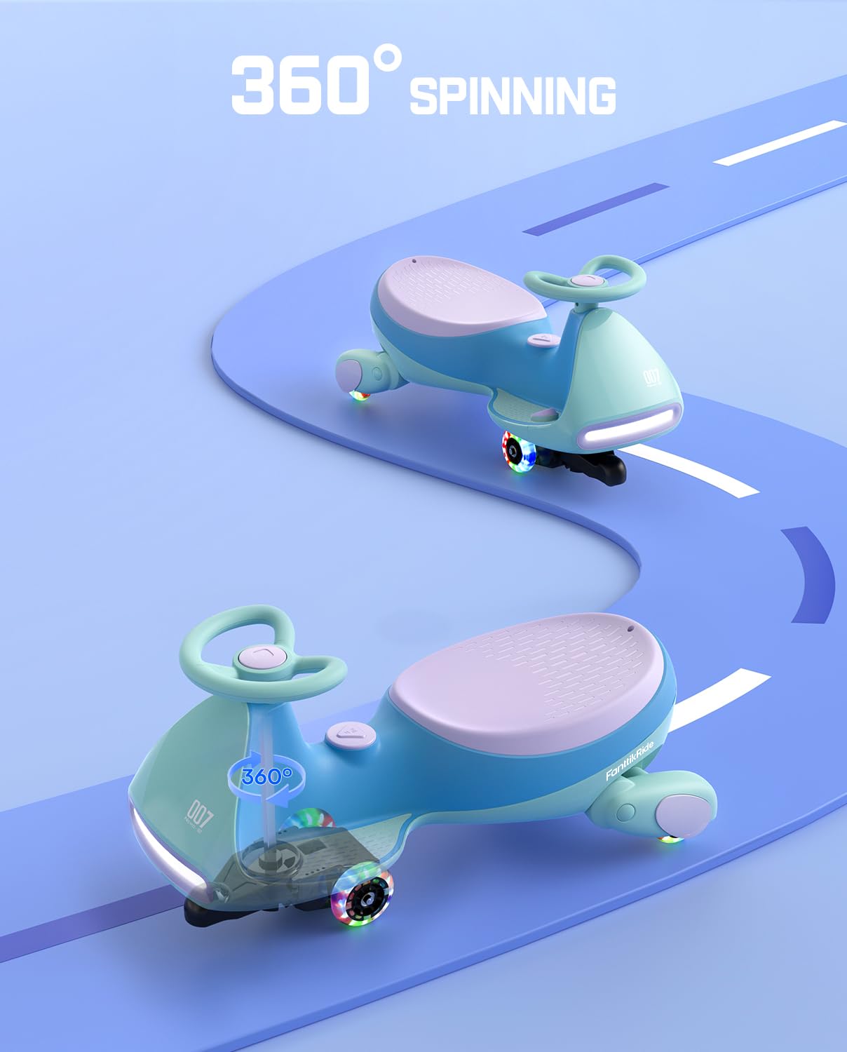 12V N7 Pro Electric Wiggle Car – Pedal-Powered Fun for Kids, Lights & Bluetooth Ride-On (by Fanttik)