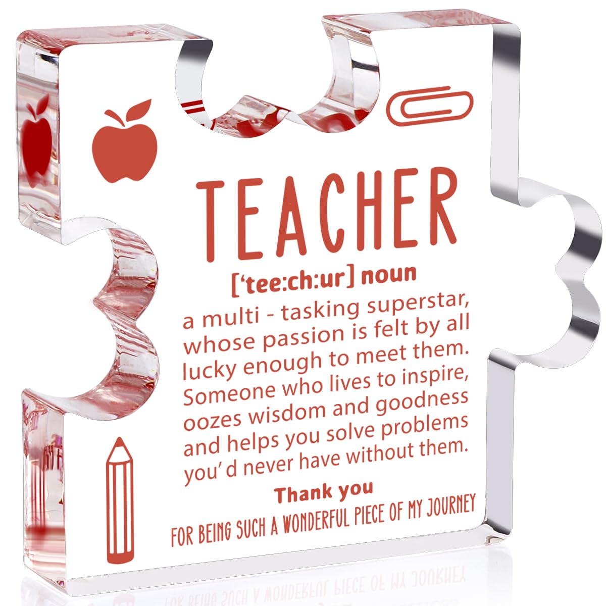 A heartfelt thank-you gift that says it all—beautifully printed on a clear 4.7 x 4.3 inch acrylic sign. Stylish, lightweight, and ready to display on any desk, shelf, or tabletop. Each piece is gift-ready and designed to leave a lasting impression.