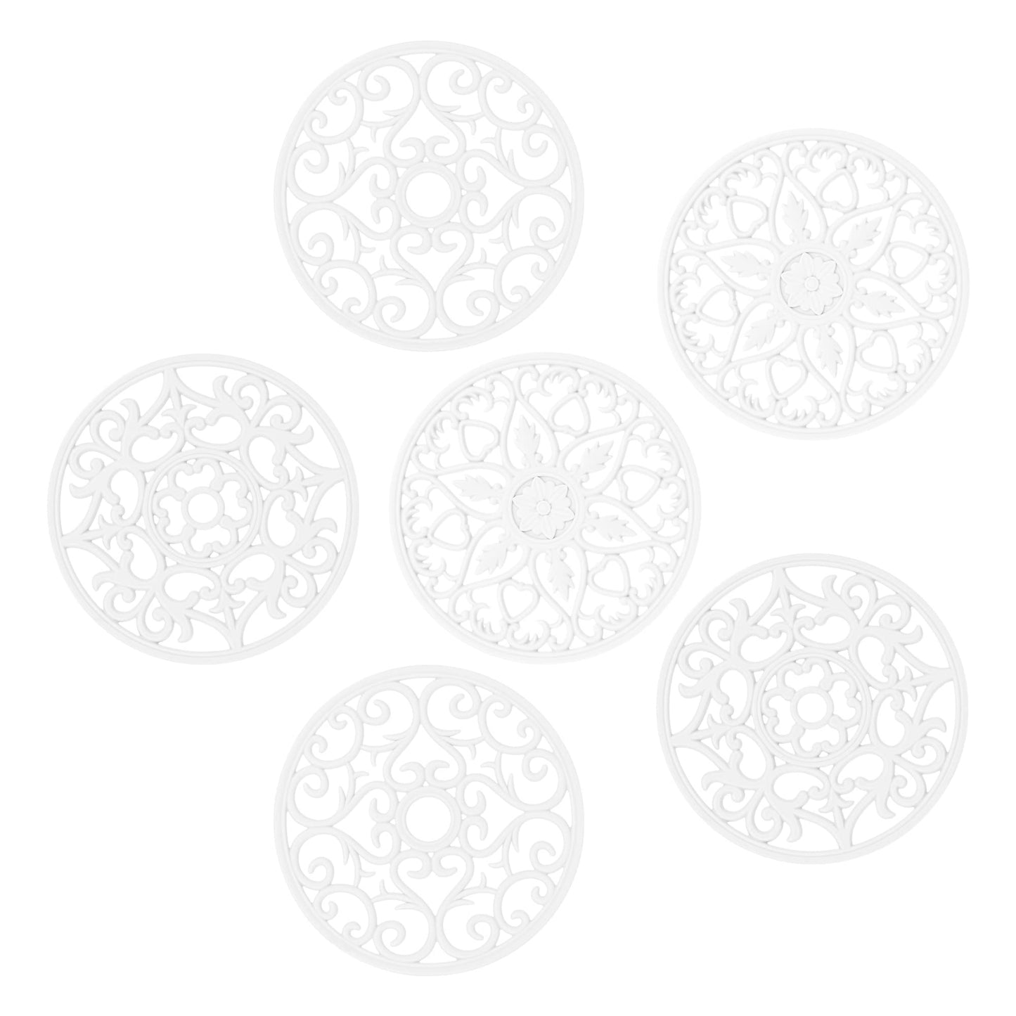 Dessous de plat en silicone Smithcraft pour plats chauds, casseroles et poêles, dessous de plat pour cuisine, tapis résistant à la chaleur sculpté multi-usage pour comptoir, dessous de plat en silicone pour maniques pour table et comptoirs, lot de 6, gris