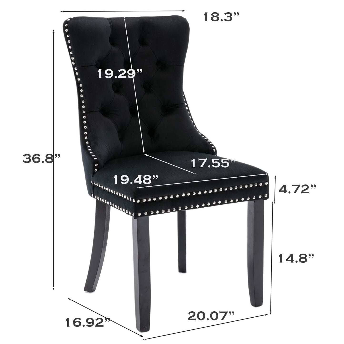 SoarFlash Esszimmerstühle aus Leder, 8er-Set, Beistellstuhl mit hoher Rückenlehne, moderner gepolsterter Beistellstuhl mit Knopfrückenring, Beine aus Massivholz (Schwarz und Grau)