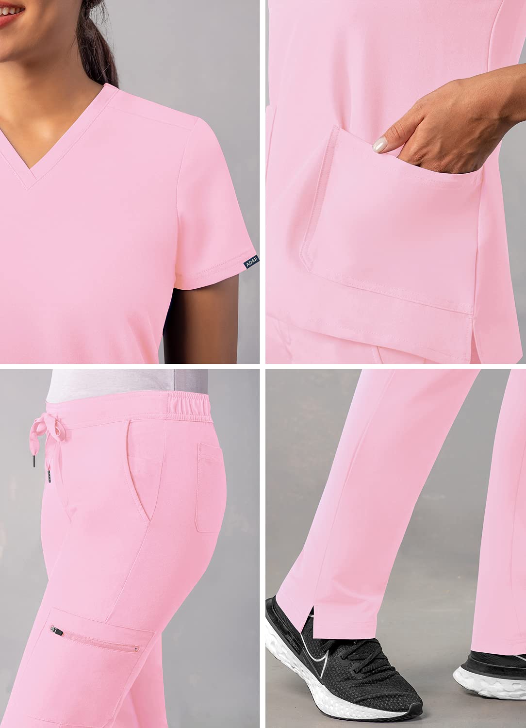 Ensemble de gommage Adar Addition Go-Basic pour femme - Haut de gommage slim à col en V et pantalon de gommage cargo skinny