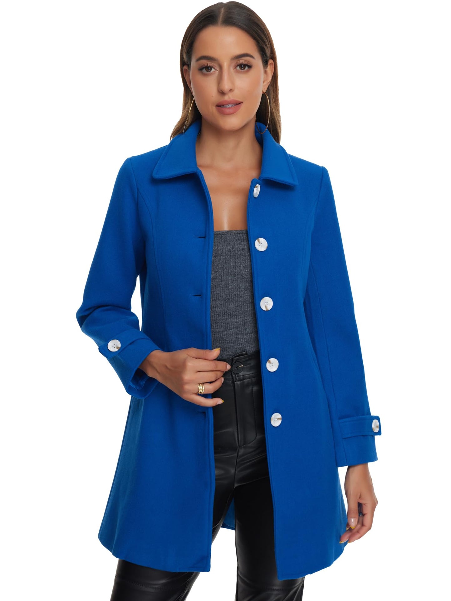 Allegra K Damen Winter Oberbekleidung Mantel Peter Pan Kragen Mitte Oberschenkel A-Linie Einreihig Pea Coat
