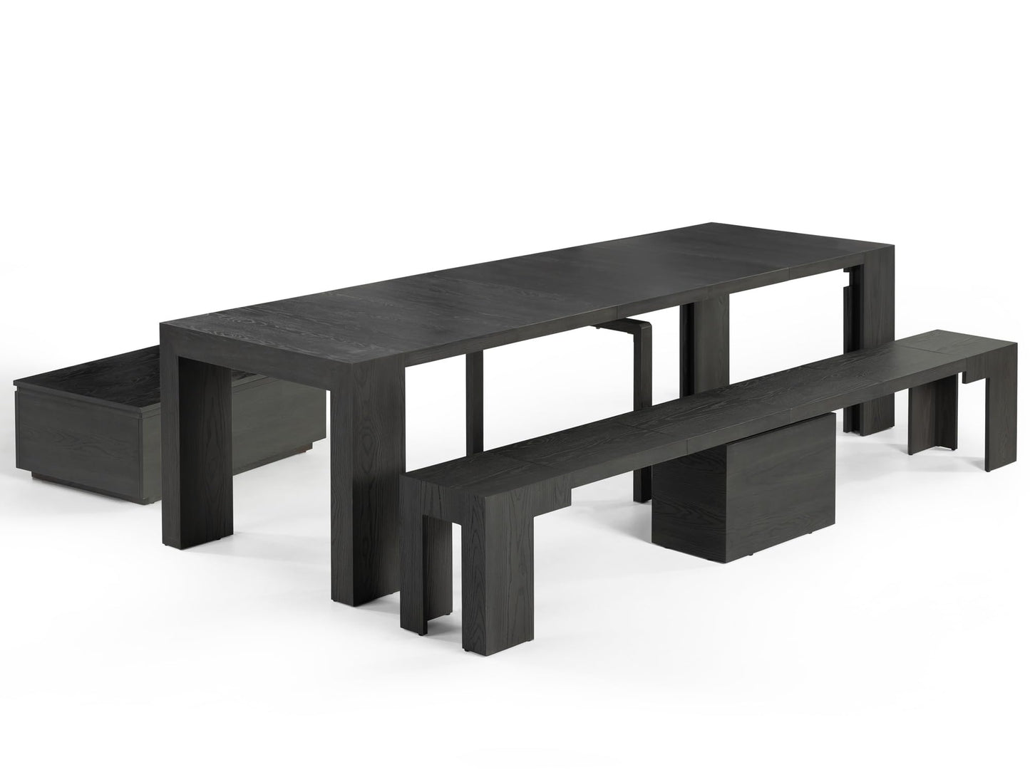 Transformer Table Esstisch-Set für 4 bis 12, ausziehbarer Esstisch aus Holz mit ausziehbarer Bank, Möbel für kleine Räume, Küchentisch-Set (Dunkelgrau, Tisch + Bank)