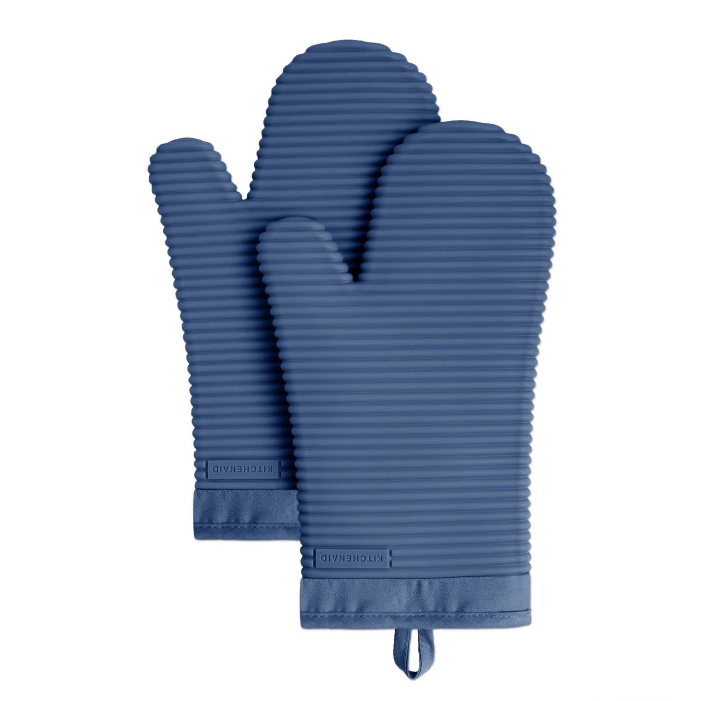 KITCHENAID Ribbed Soft Silicone Oven Mitt 2-Pack Set, Matte Black, 7.5"x13"