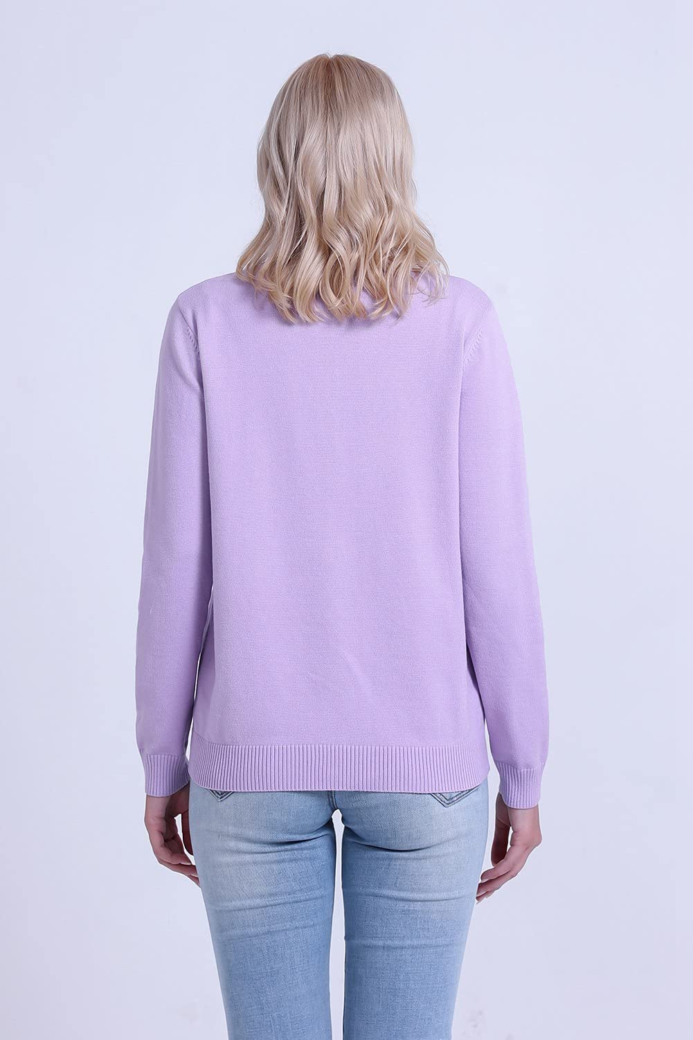 SMILING PINKER Women Cardigan Sweater Crewneck Pearl Button Knitted Tops Medium Weight
