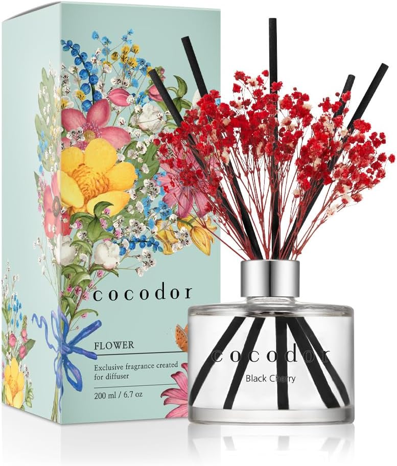 COCODOR Flower Reed Diffuser Set / 6.7oz / White Jasmine/Scent Diffuser with Sticks Home Fragrance Reed Diffuser for Bathroom Shelf Decor