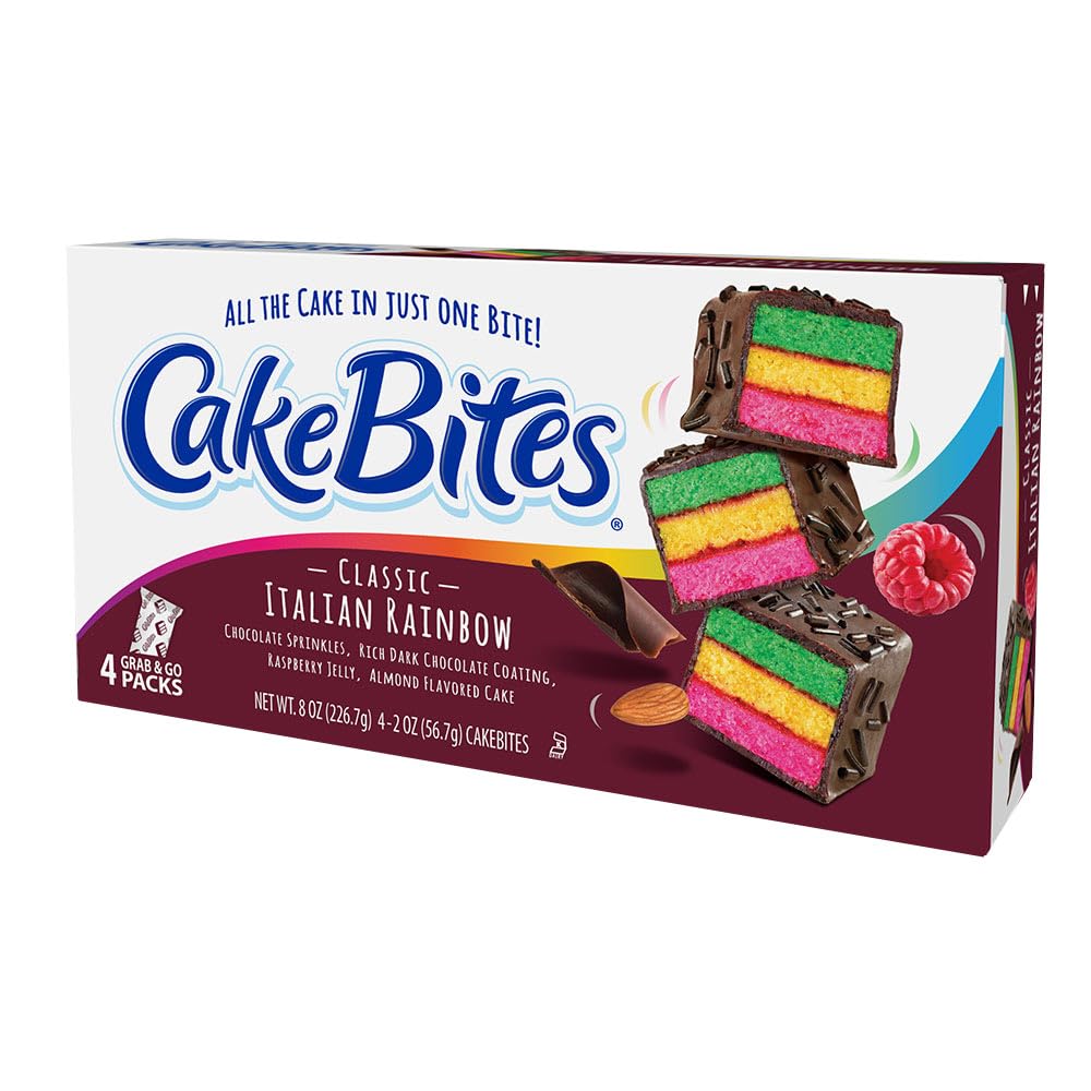 The Original Cakebites by Cookies United, Grab-and-Go Bite-Sized Snack, Italian Rainbow, 12 Pack of 3 Cookies