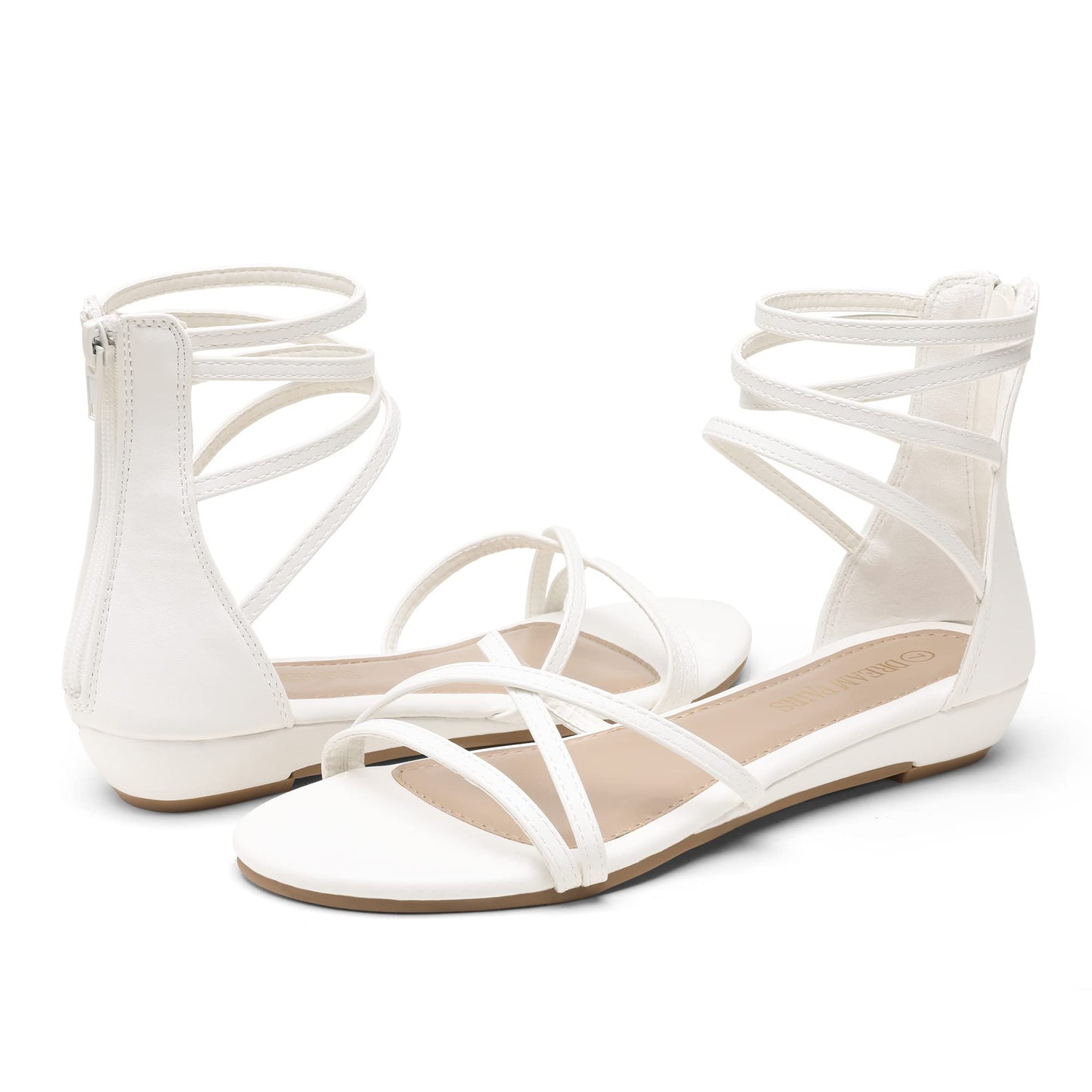 DREAM PAIRS Sandales plates à bride à la cheville pour femmes Sandales d'été habillées à lanières et strass pour gladiateur
