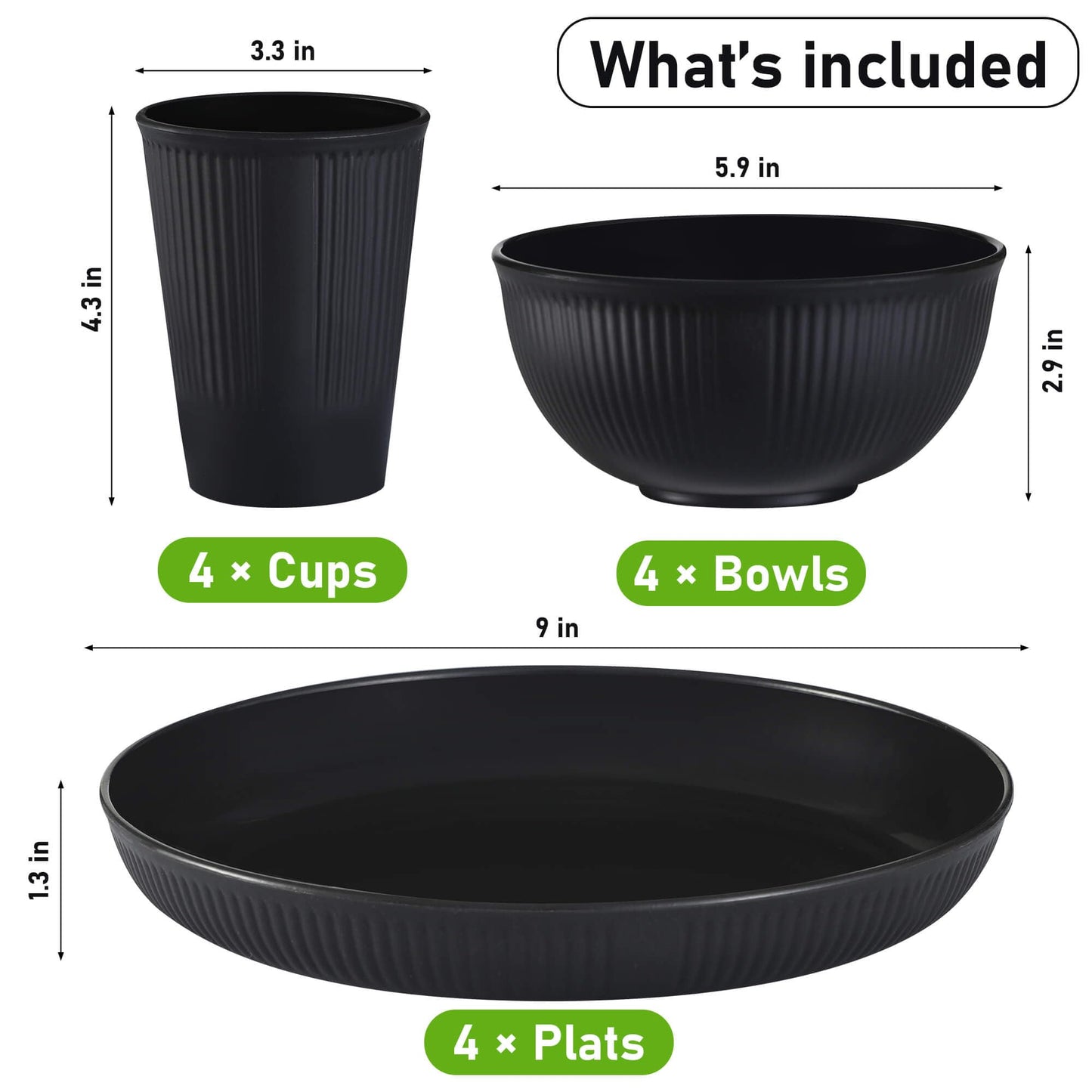 12pcs Wheat Straw Dinnerware Sets for 4, Kitchen Unbreakable Plates and Bowls Sets for College Dorm Apartment Reusable Beige