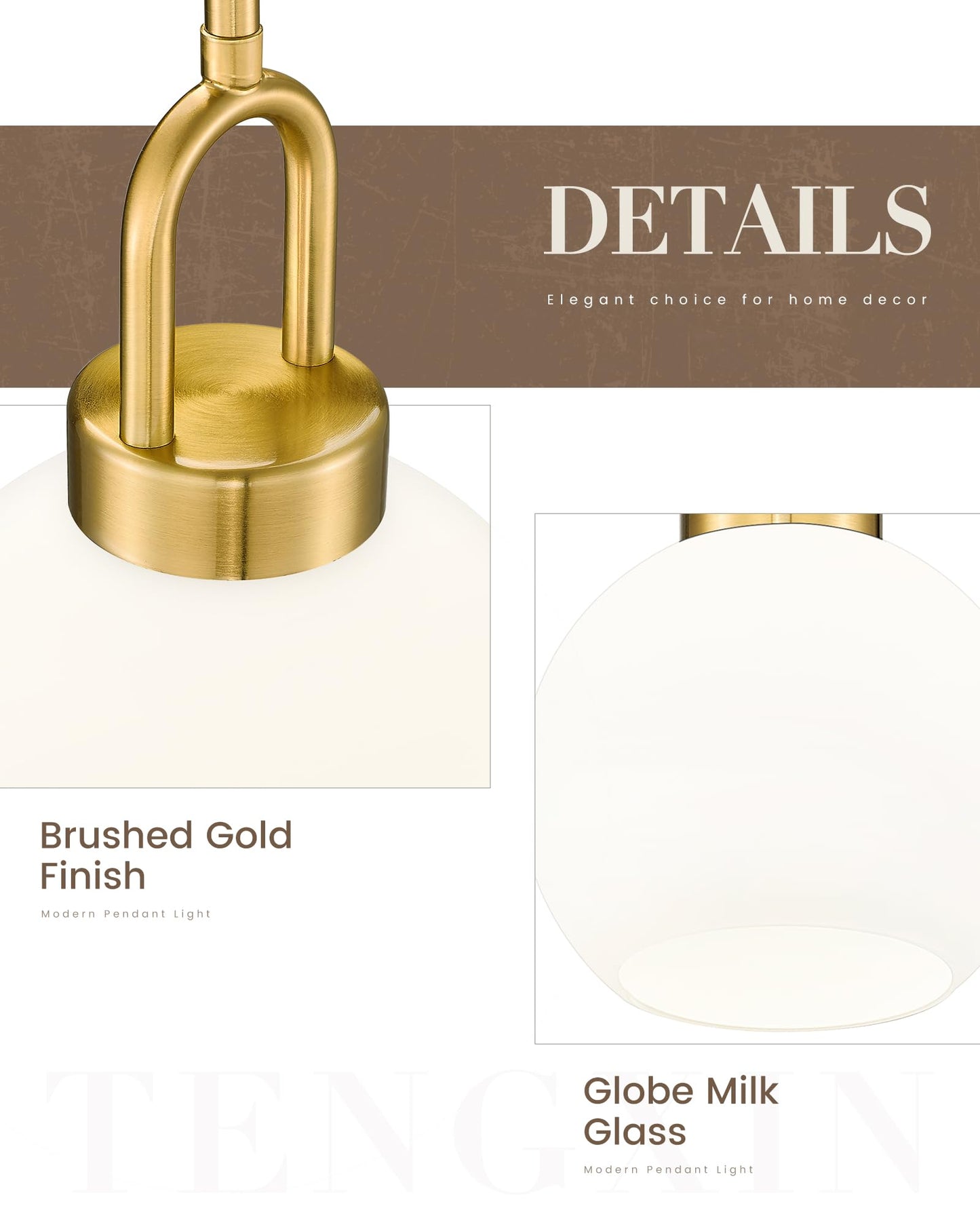 TENGXIN 7-Zoll-Pendelleuchte für Kücheninsel – gebürstetes Gold-Finish mit Milchglasschirm, eleganter Bauernhausstil, perfekt für Esszimmer oder Schlafzimmer, TXPLBG15-MG