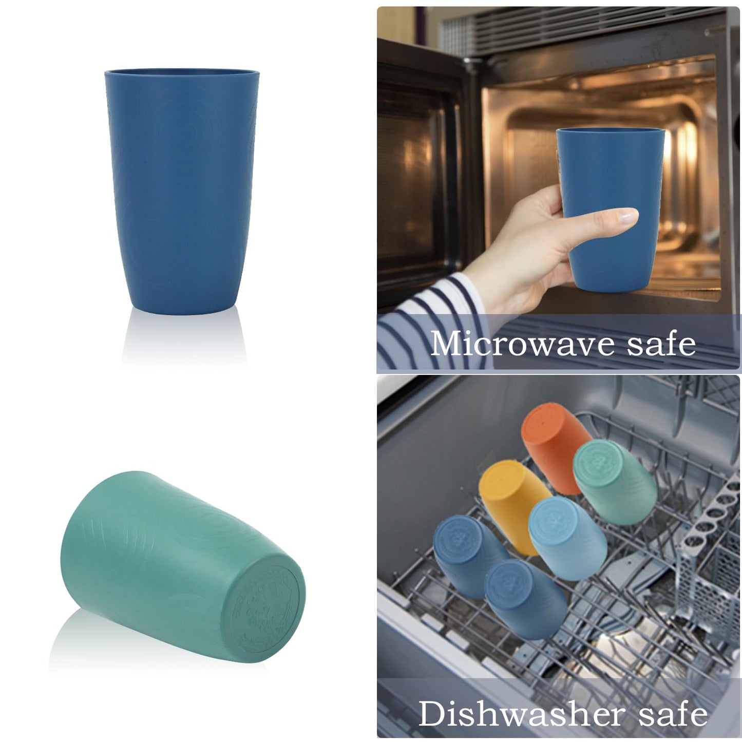 Homienly Becher mit Weizenstrohhalm, Plastikbecher, unzerbrechliche Trinkbecher, wiederverwendbare, spülmaschinenfeste Wassergläser, stapelbare Plastik-Wasserbecher in mehreren Farben (20 OZ, 8 Stück)