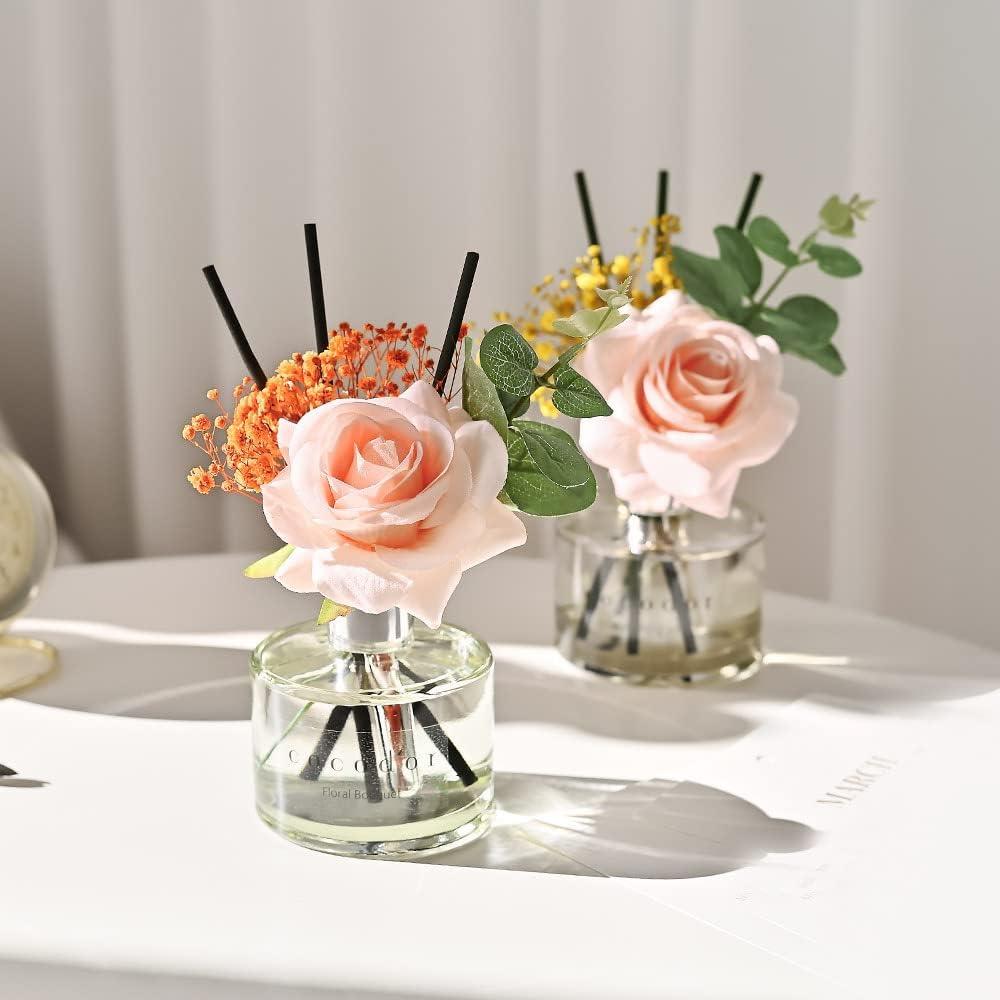 COCODOR Flower Reed Diffuser Set / 6.7oz / White Jasmine/Scent Diffuser with Sticks Home Fragrance Reed Diffuser for Bathroom Shelf Decor