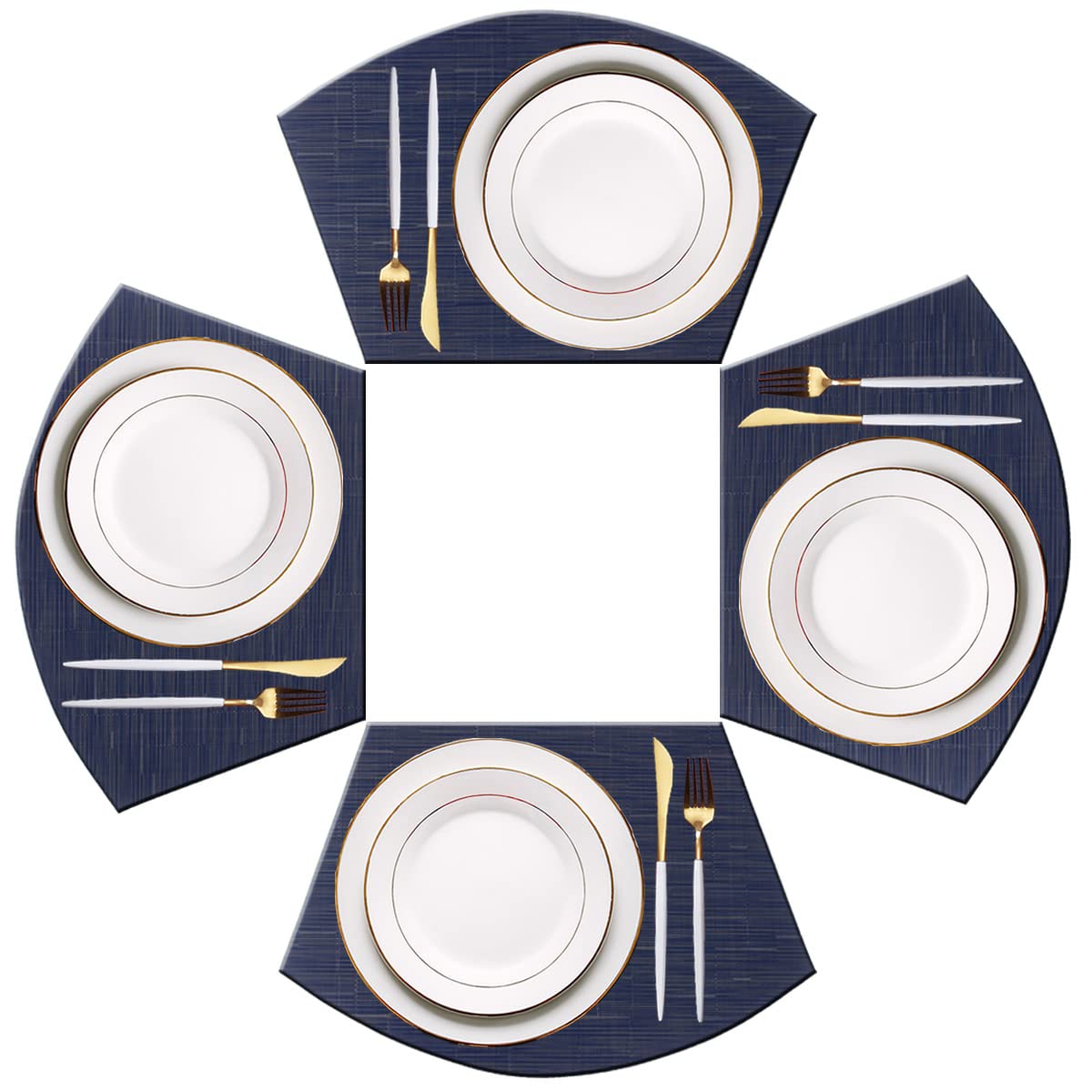 PIGCHCY Keilförmige Tischsets für den Esstisch, kreuzgewebt, waschbares Vinyl-Tischset, hitzebeständig, runde Tischsets, 4er-Set (Silbergrau)