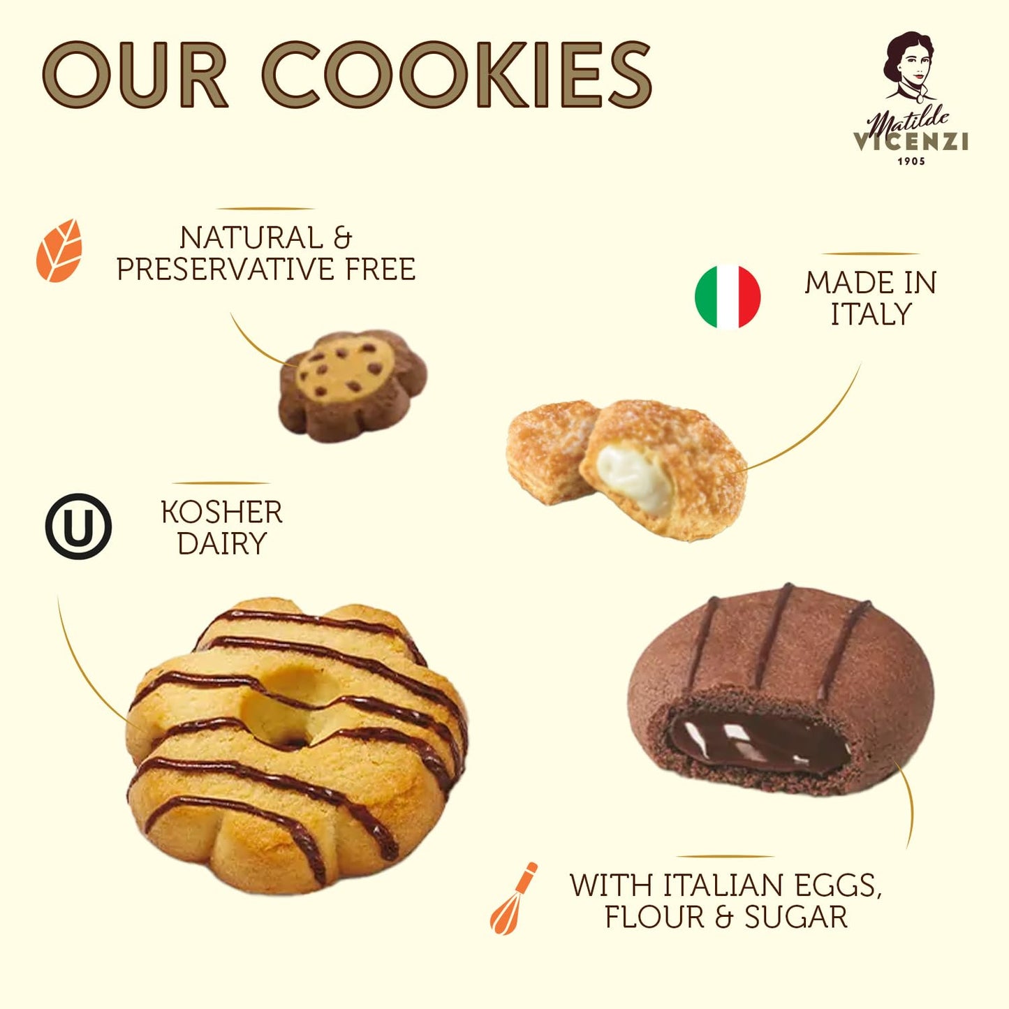 Millefoglie D'Italia Fine Selection of Italian Puff Pastries, Assortment of Vanilla, Chocolate, Butter & Raspberry Cookies, 13.23 oz (375g)