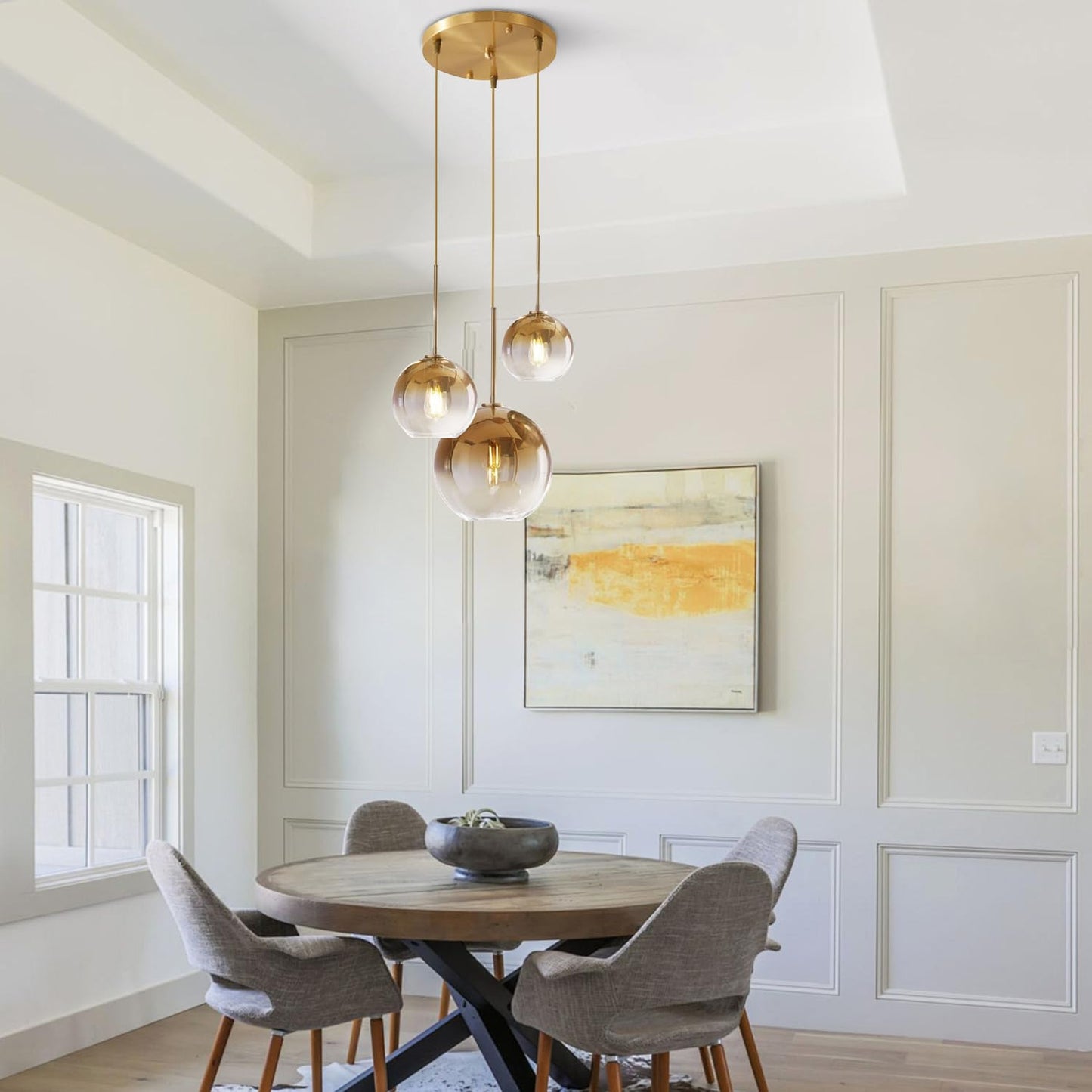 KCO Lighting Gold Cluster Pendelleuchte 3-flammige Cluster Pendelleuchte Große Glaspendelleuchten Kücheninsel Bubble Globe Kronleuchter Mid Century Modern Hängeleuchte