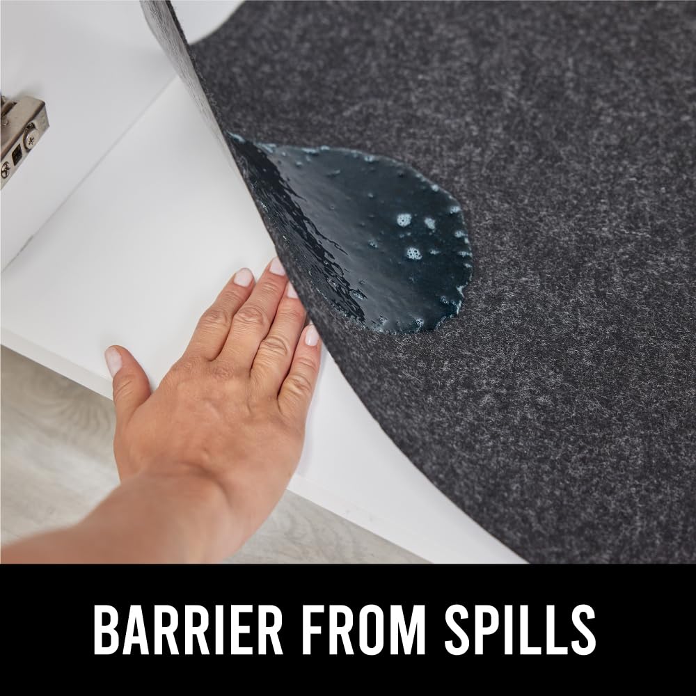 Gorilla Grip LeakGuard, nicht klebende Unterspülmatte für Küchenschränke, 24 x 40, wasserdichte, schnell trocknende Regaleinlage, langlebige, saugfähige Filzmatten für Badezimmerwaschbecken, Schränke, Kommoden, Damast, Taupe-Creme
