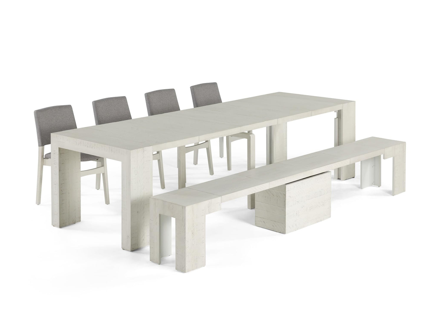 Transformer Table Esstisch-Set für 4 bis 12, ausziehbarer Esstisch aus Holz mit ausziehbarer Bank, Möbel für kleine Räume, Küchentisch-Set (Dunkelgrau, Tisch + Bank)