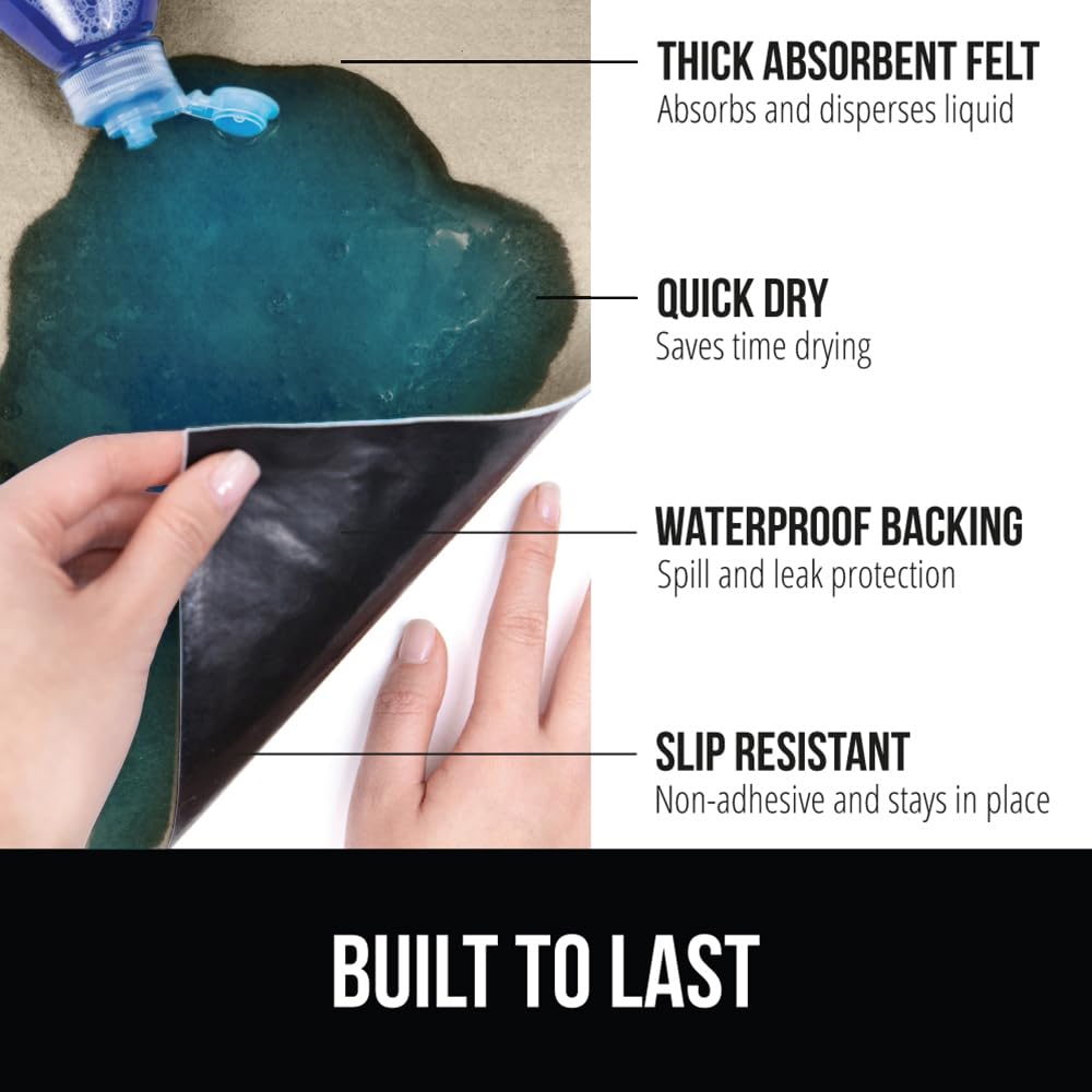 Gorilla Grip LeakGuard, nicht klebende Unterspülmatte für Küchenschränke, 24 x 40, wasserdichte, schnell trocknende Regaleinlage, langlebige, saugfähige Filzmatten für Badezimmerwaschbecken, Schränke, Kommoden, Damast, Taupe-Creme